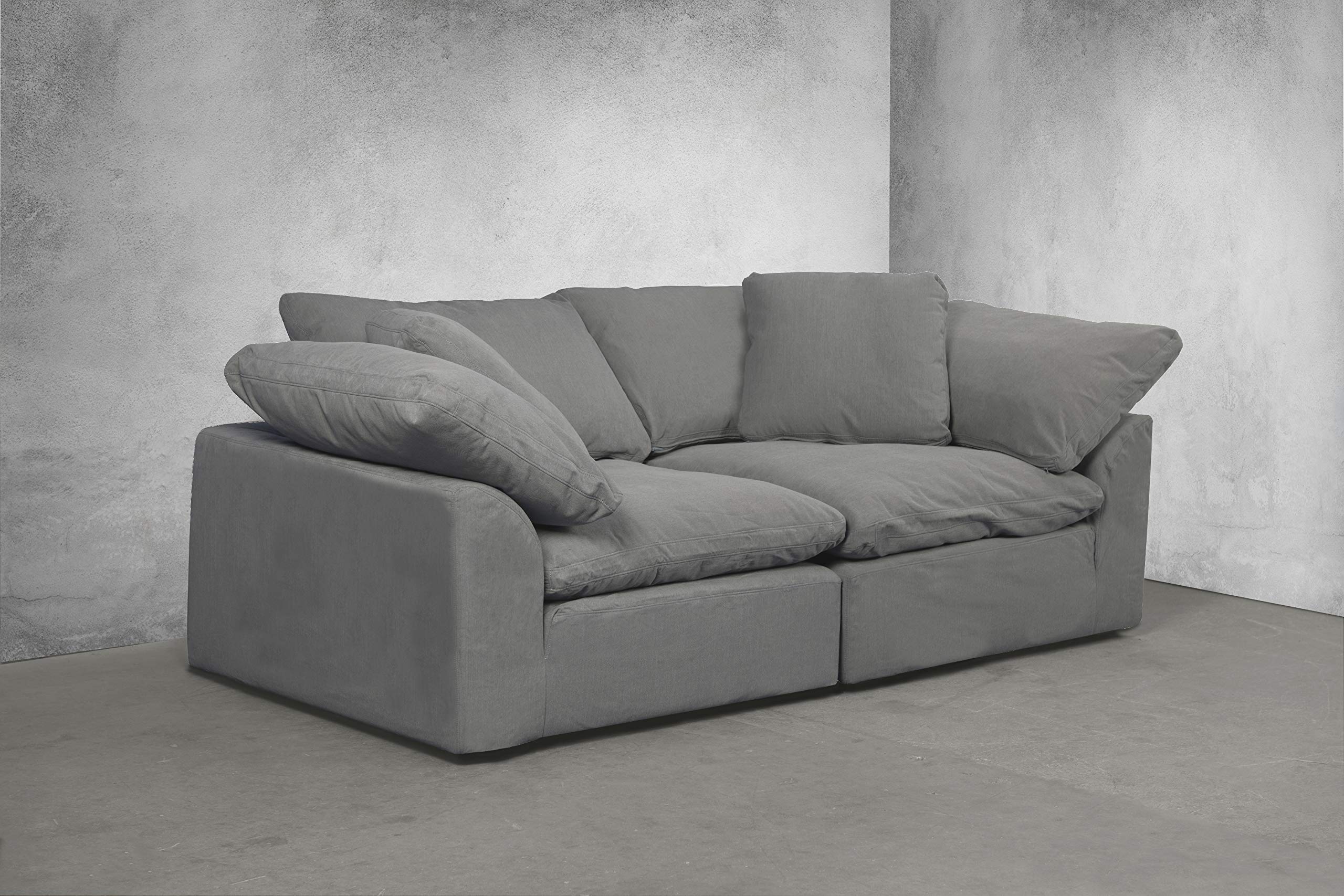 Sunset Trading Cloud Puff 2-Piece Modular Performance Gray Sectional Sofa with Slipcover - Modern Living Room Furniture for Small Spaces & Apartments