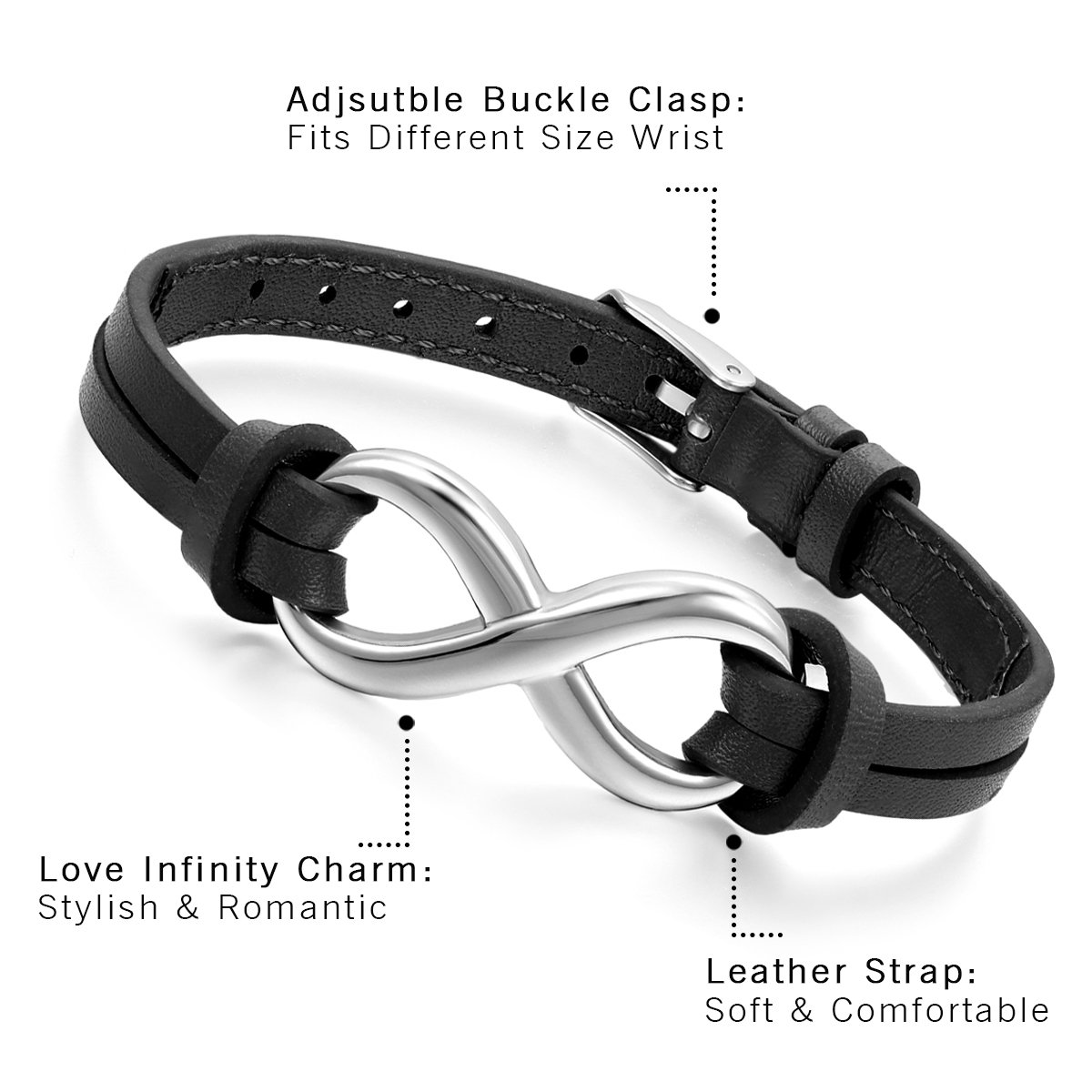 Infinity Love Couple Bracelet Set - Stainless Steel Matching Leather Bracelets for Men & Women, Adjustable Wristband - Perfect for Anniversaries, Valentine's Day & Romantic Gifts