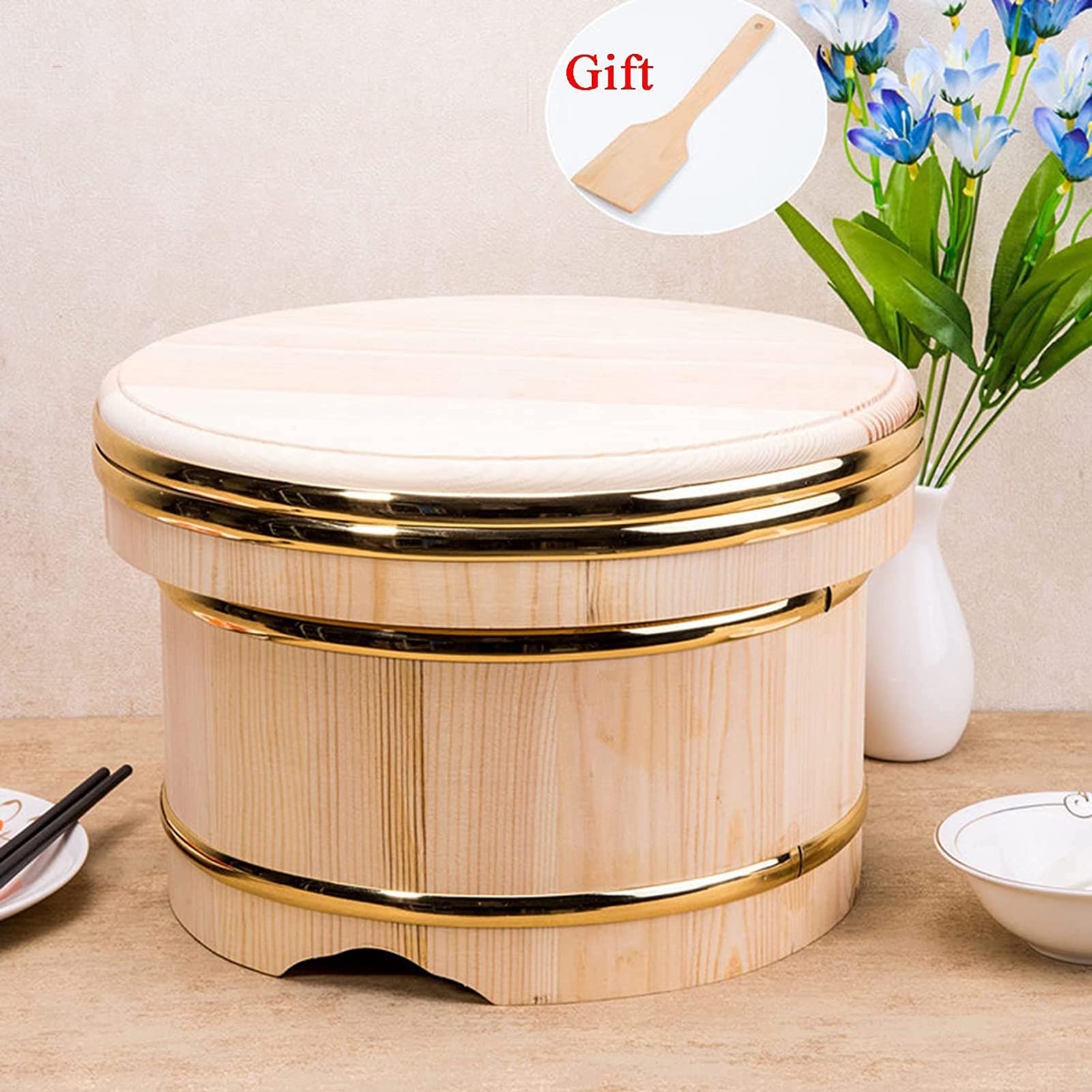 Wooden Sushi Rice Bowl with Lid - Copper Edge Sushi Oke Rice Mixing Tub - Premium Sushi Making Accessory for Restaurants & Home Kitchens - Large Size for Perfect Sushi Rice Preparation - Ideal for Sushi Parties, Japanese Cuisine & Asian Cooking