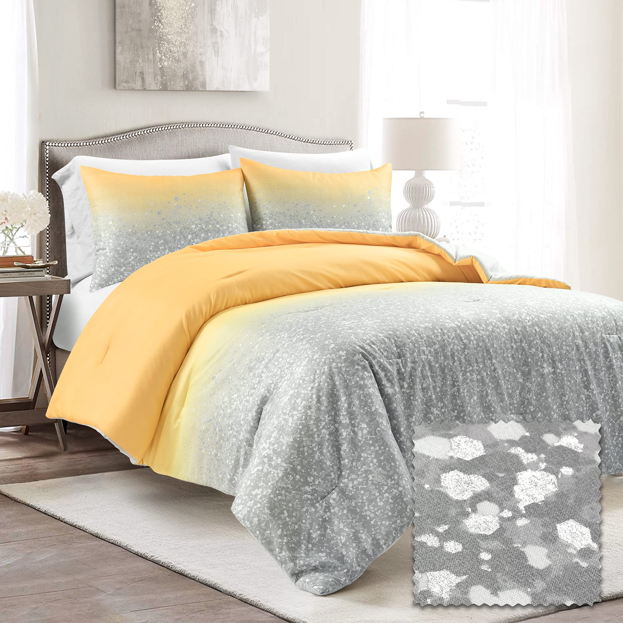 Lush Decor Glitter Ombre Comforter Set - Twin, Yellow & Gray for Bedroom Decor