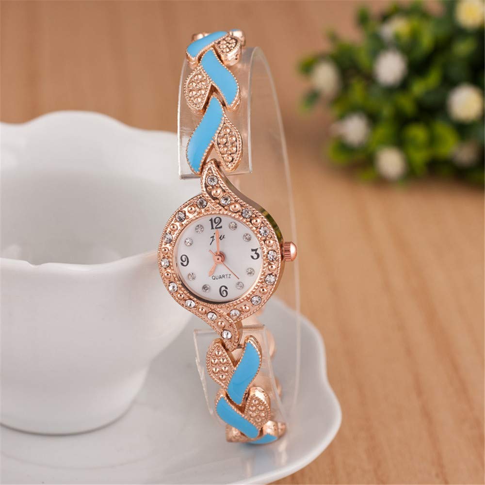Elegant Crystal Bangle Bracelet Leaf Analog Quartz Watch for Women - 5 Pack Wholesale Wristwatches with Stainless Steel Band | Perfect for Office, Party & Daily Fashion Accessories