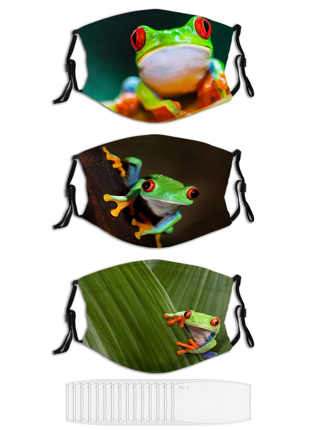 3-PCS Animal Face Mask Set - Red Eyed Tree Frog Design, Breathable Adult Face Coverings for Costume Parties, Halloween, Cosplay & Themed Events