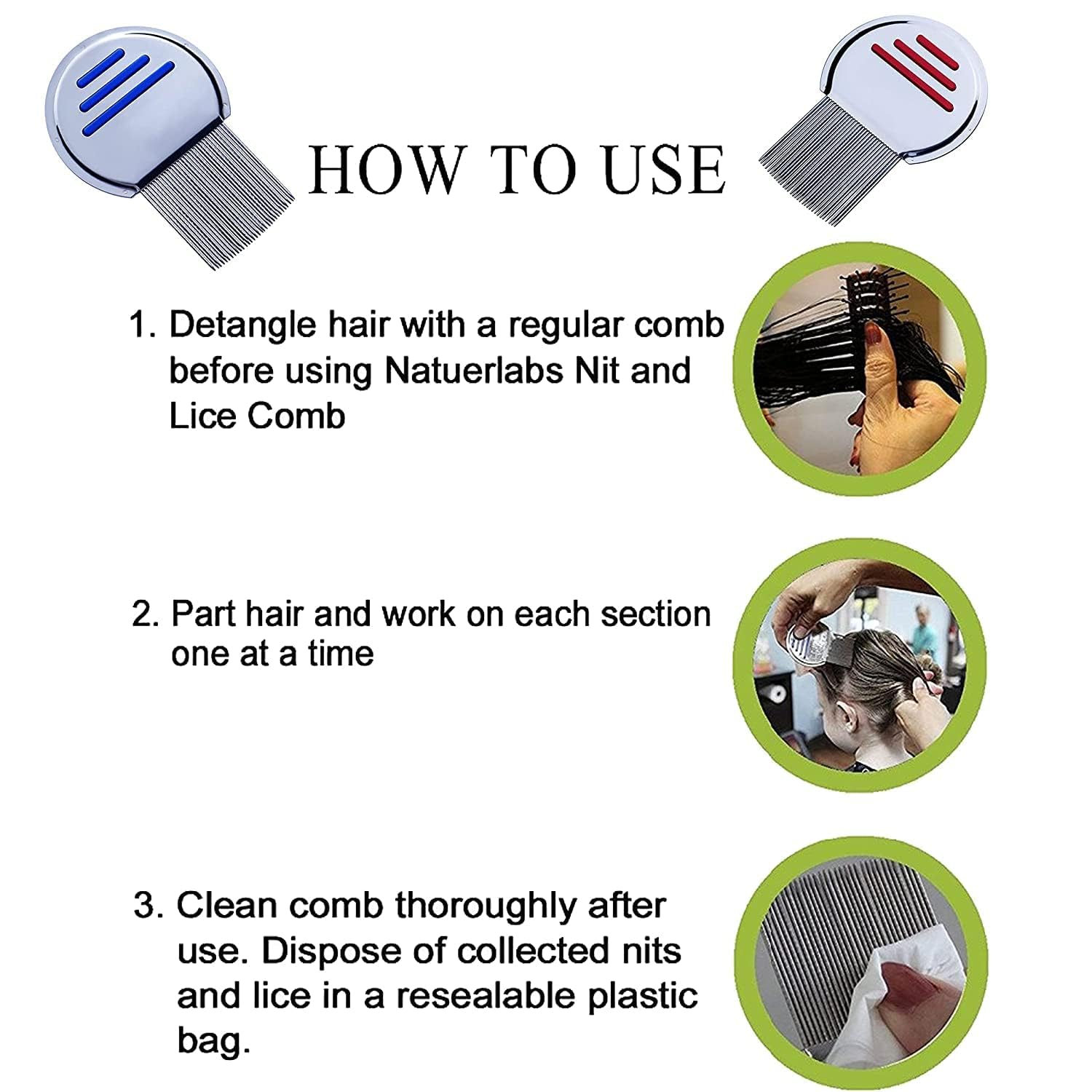 Professional Stainless Steel Lice Comb for Kids & Adults - Fine Tooth Nit Remover for Head Lice & Eggs - Safe & Easy to Use on Children, Women & Pets - Perfect for Home, School & Travel Use