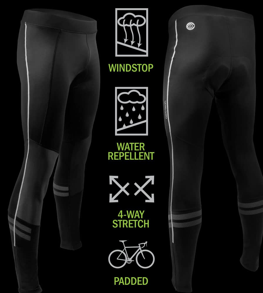 Men's Windproof Cycling Tights with Padding - High Visibility Reflective Leggings for Cold Weather Riding | Winter Biking, Road Cycling & Outdoor Training