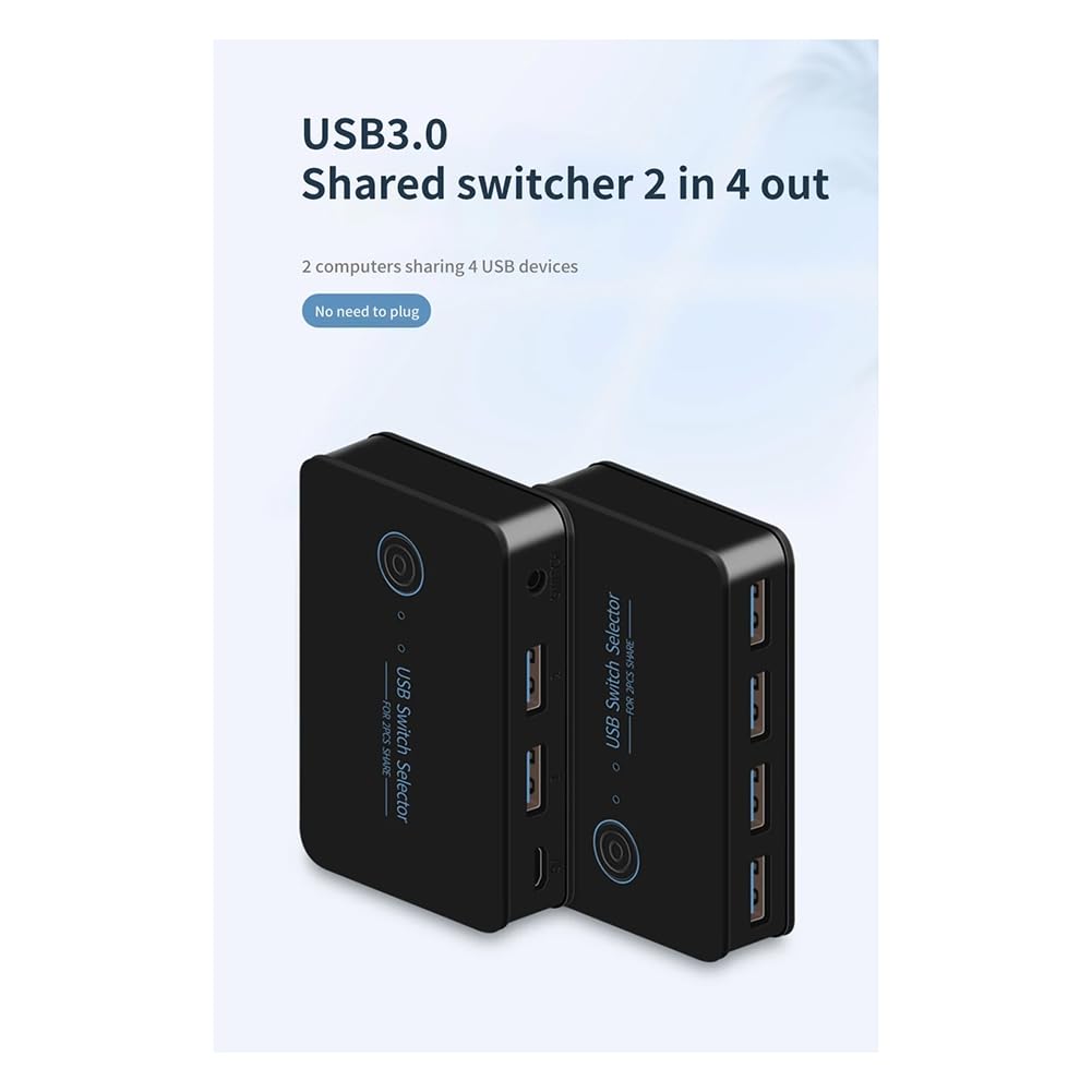 Qweradr USB 3.0 KVM Switch 2 Port 4K HDMI 2 Inputs 4 Outputs for PC Laptop Keyboard Mouse Printer - Easy Setup USB Hub for Home Office & Gaming Setup