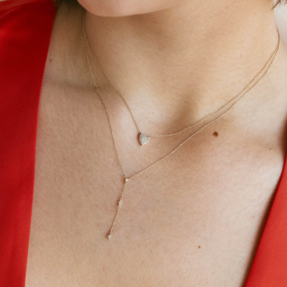 10k Gold Diamond Trio Lariat Necklace - Elegant Layered Pendant for Women | Perfect for Weddings, Date Nights & Special Occasions