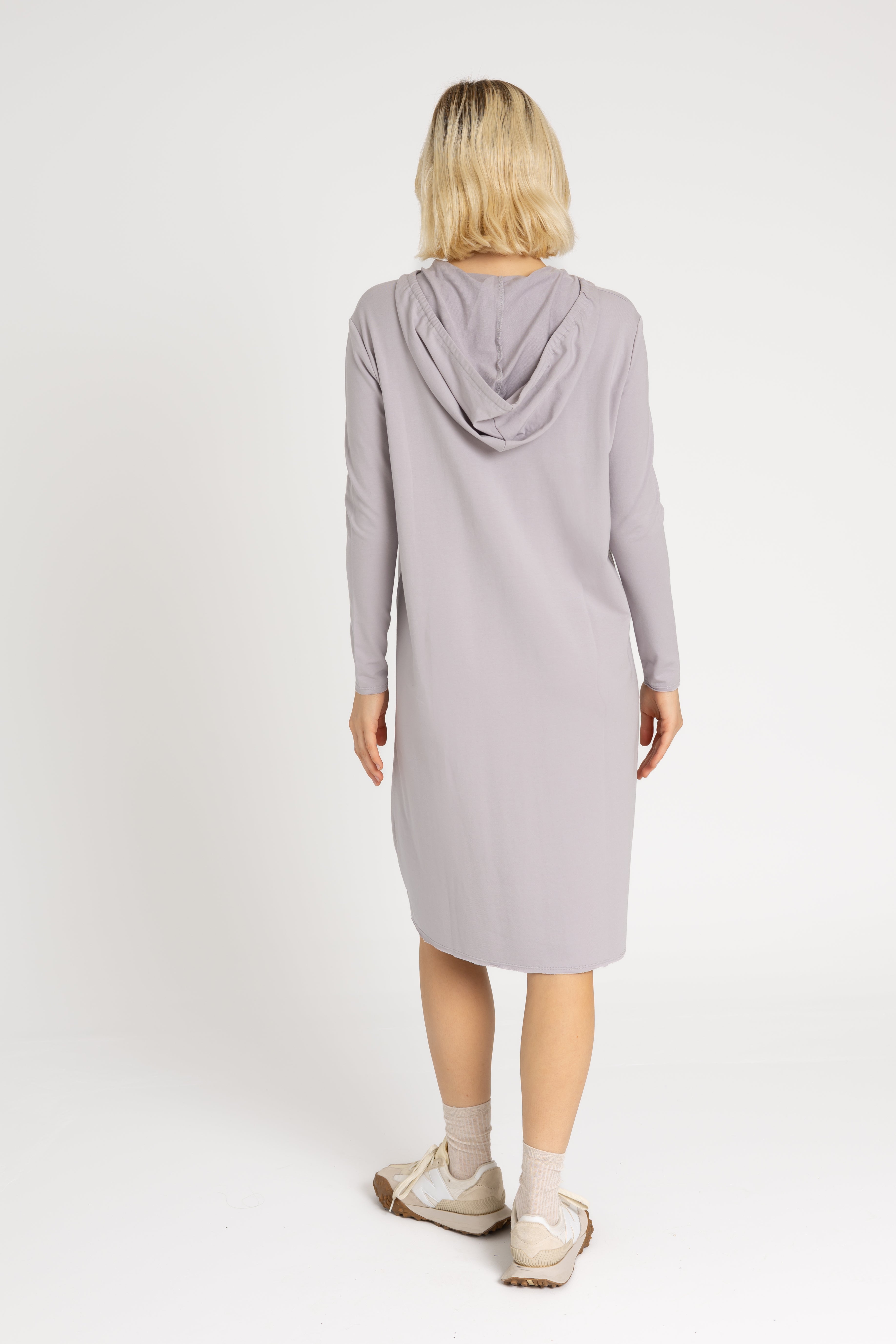 Grey Drawstring Hoodie Dress for Women - Casual Loungewear & Streetwear Fashion - Perfect for Yoga, Running, and Everyday Wear