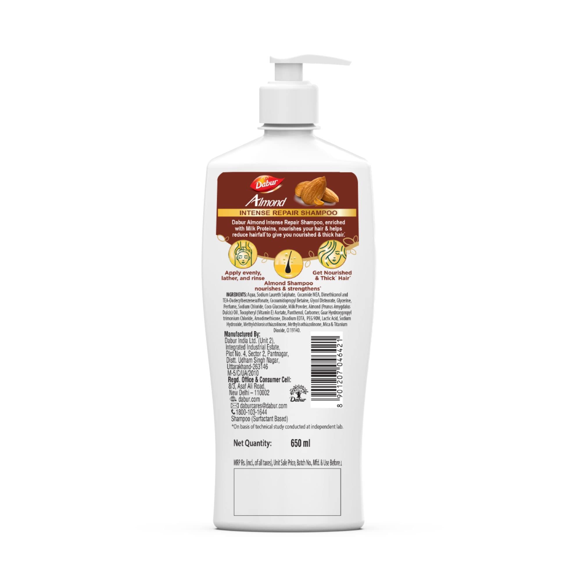 Dabur Almond Hair Shampoo 650ml - Nourishing & Smoothing Formula with Almond-Vita Complex & Milk Extracts for Stronger, Healthier Hair | Daily Hair Care for Women & Men | Perfect for Dry, Damaged Hair Repair at Home