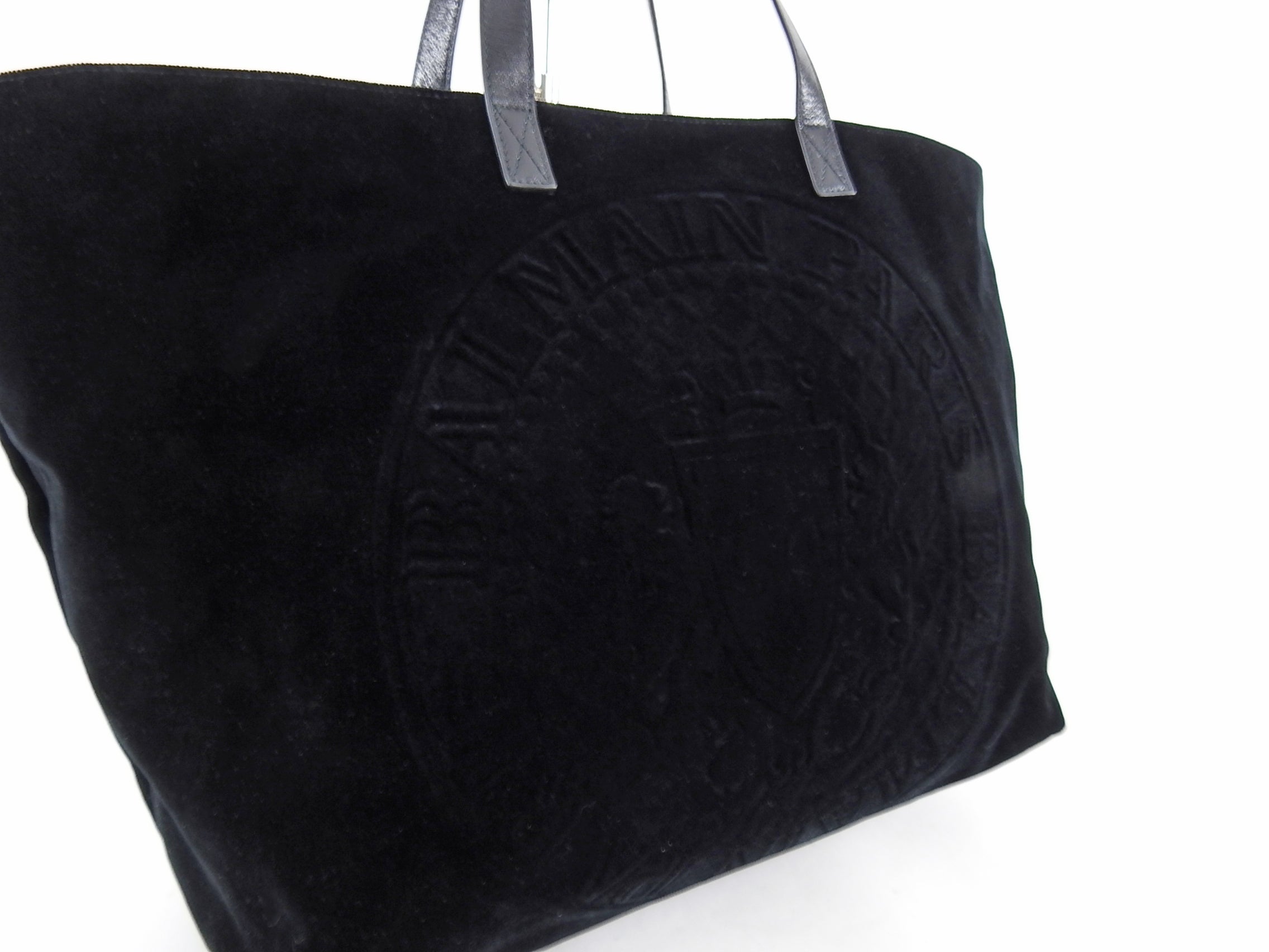 Balmain Paris Black Velvet & Leather Logo Shopper Tote Bag for Women - Luxury Designer Handbag for Work, Travel & Everyday Use