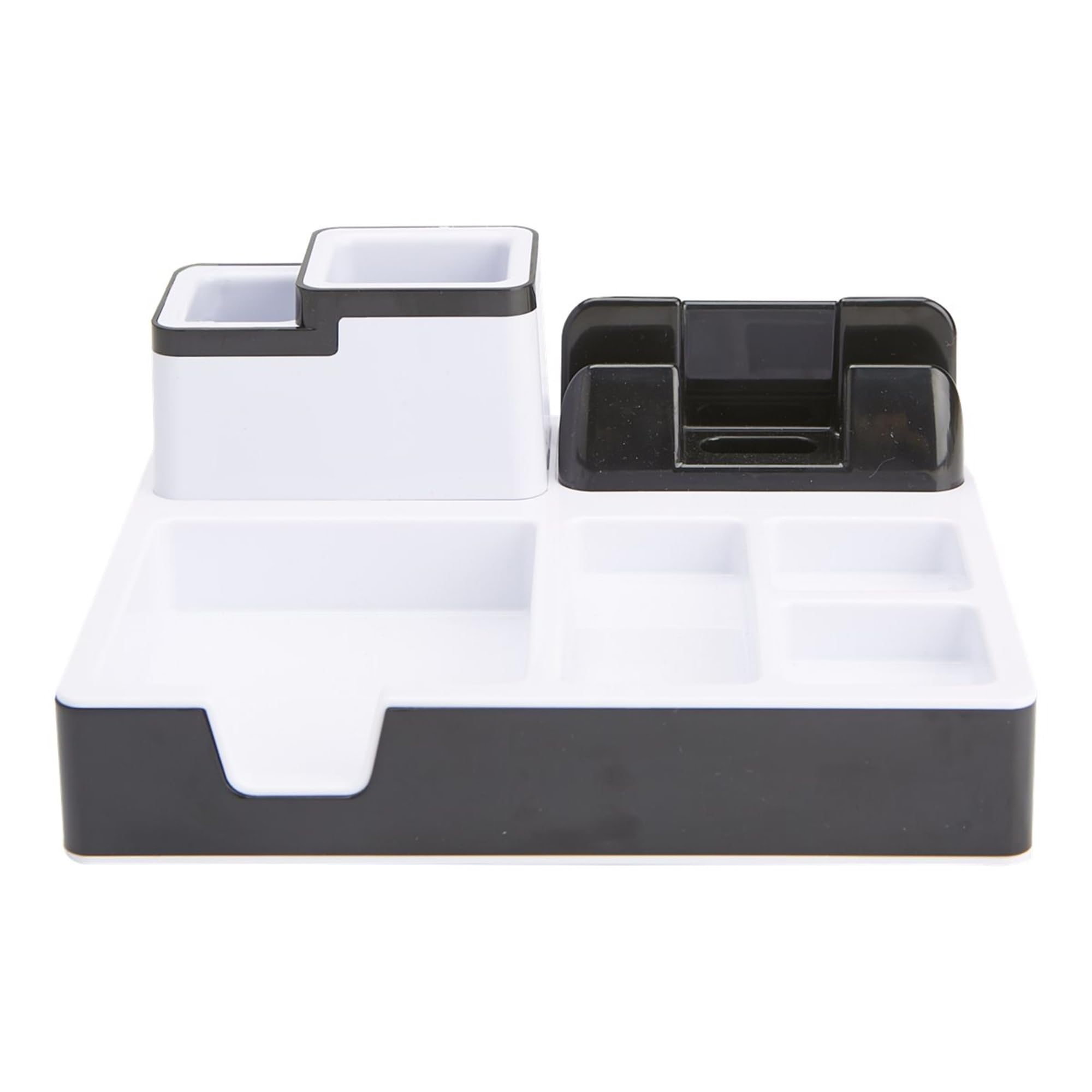 Mind Reader Desktop Organizer & Charging Station - Black & White Office Accessory Storage (8.5