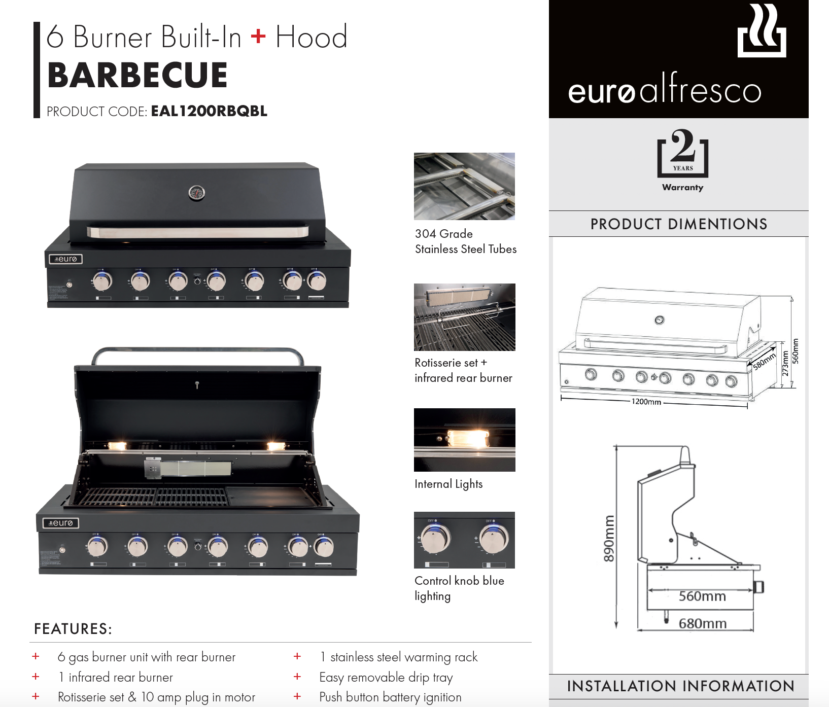 Euro Appliances EA04 Outdoor Cooking Package - Premium Alfresco BBQ Grill Set for Patio, Garden & Backyard | Perfect for Grilling, Smoking & Entertaining