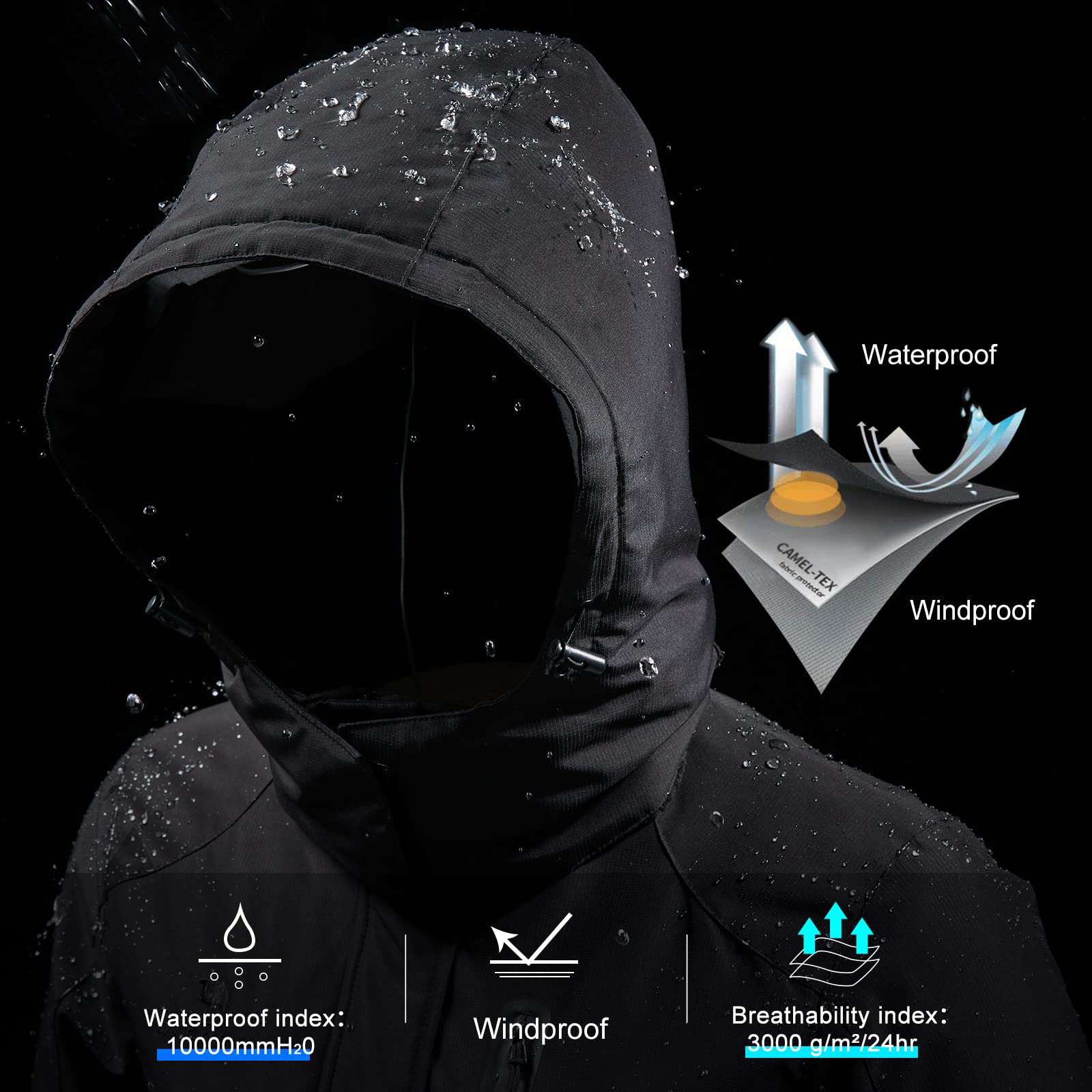 CAMEL Women's Waterproof Ski Jacket - Windproof Winter Snow Coat with Detachable Hood for Skiing, Snowboarding & Outdoor Activities