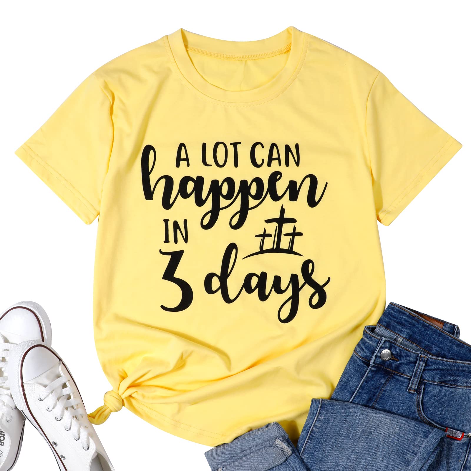 Funny Christian Easter T-Shirt for Women - 3 Days Can Change Everything Religious Quote Printed Top in Green | Church Events, Spring Outfits, Gift Ideas