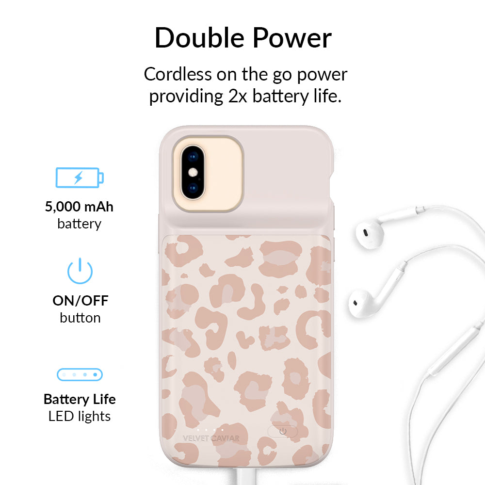 Blush Leopard Print iPhone Charging Case - Slim Portable Battery Charger for iPhone [Models] | Perfect for Travel, Work & Everyday Use