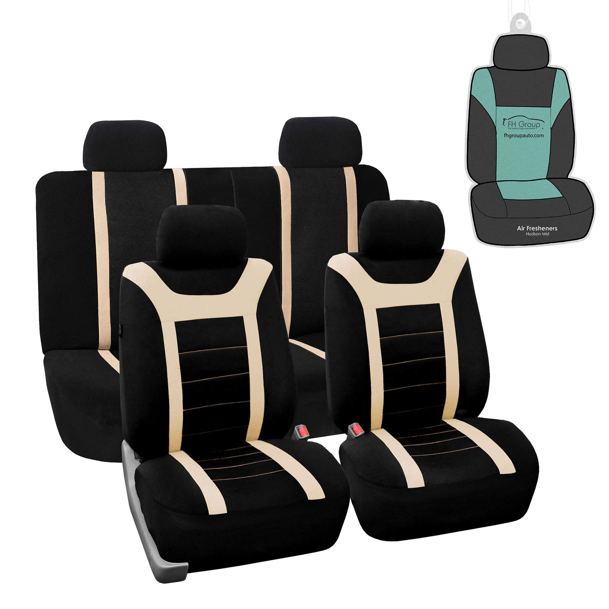 FH Group Universal Fit Beige Sports Full Set Car Seat Covers - Compatible with Airbag & Split Rear Seats | Interior Accessories for Cars, Trucks & SUVs | Perfect for Daily Commute, Road Trips & Vehicle Protection