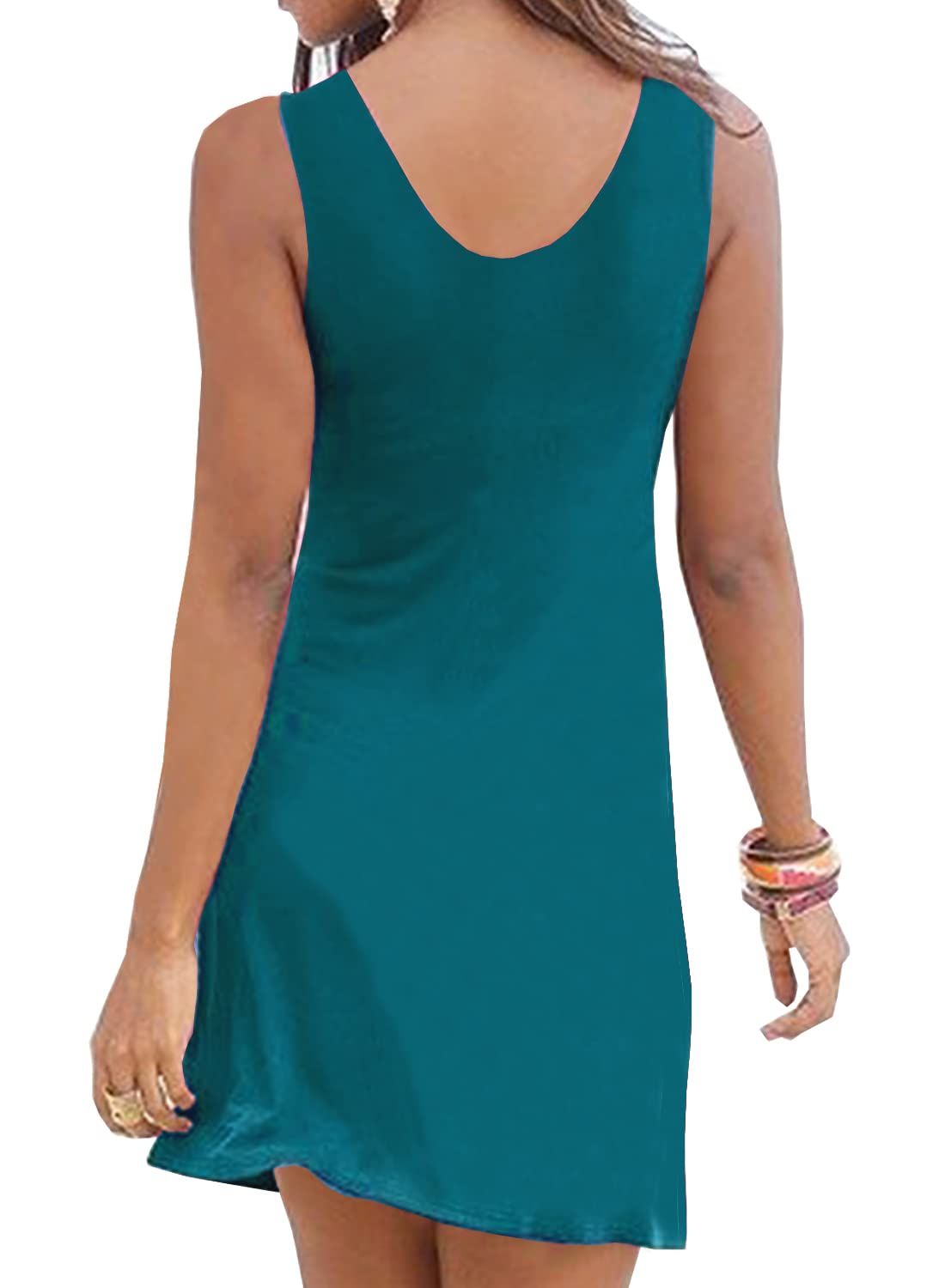 Women's Summer Casual Deep V-Neck Sleeveless Sun Dress with Front Knot - Flattering Empire Waist Swing Design for Beach, Vacation & Outdoor Wear