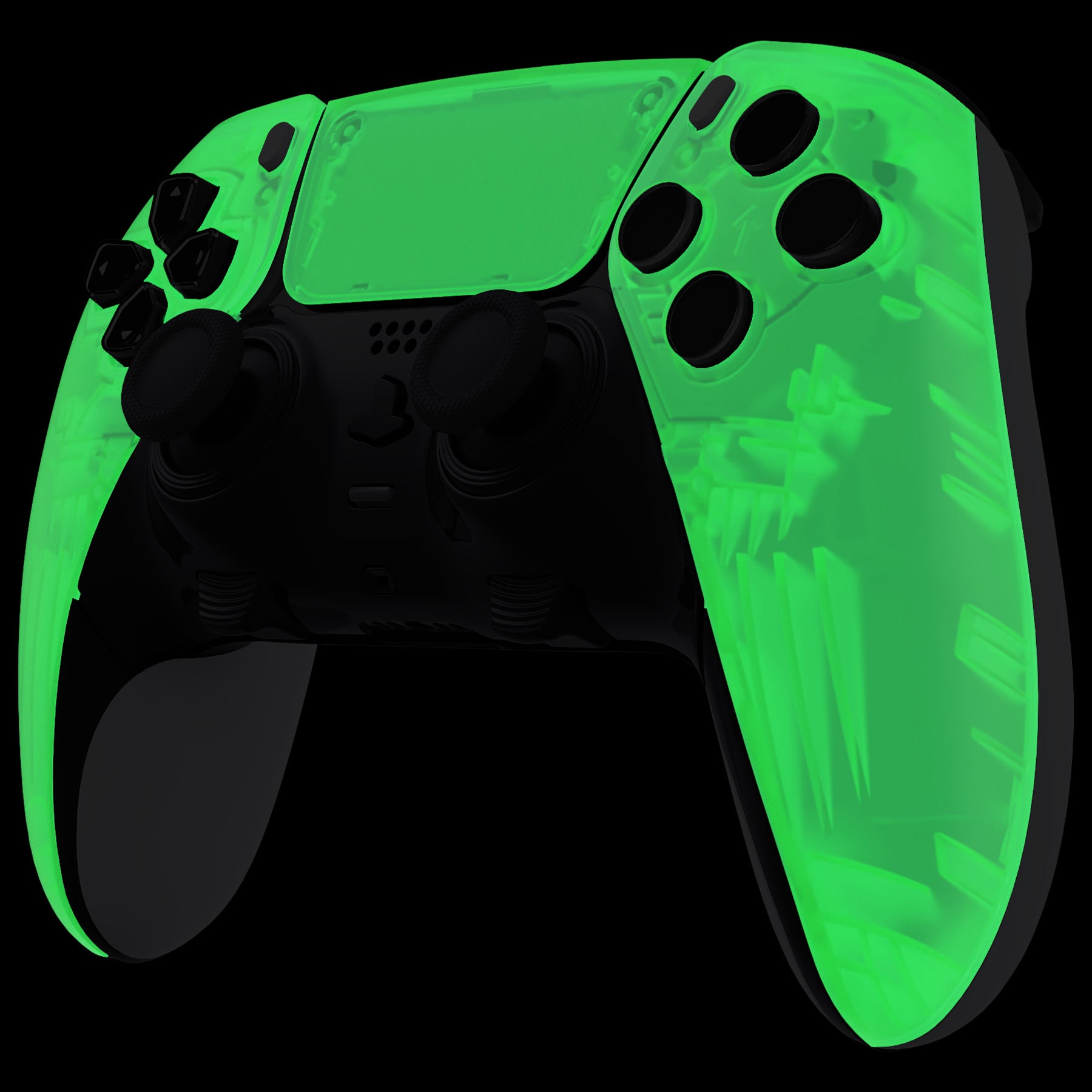 eXtremeRate Glow in Dark Green Left & Right Front Housing Shell with Touchpad - DIY Replacement Faceplate for PS5 Edge Controller | Custom Touchpad Cover | Gaming Accessories for Enhanced PS5 Experience