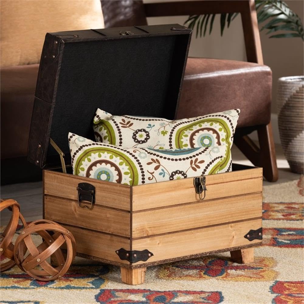 Rustic Dark Brown Wood Storage Ottoman with Lift Top - BOWERY HILL Coffee Table Bench for Living Room, Bedroom & Entryway - Multi-Functional Footrest, Seat & Hidden Storage