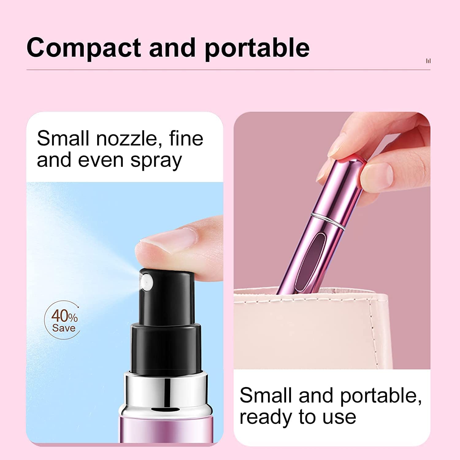 ZSIGNS 5ml Refillable Perfume Atomizer Bottle - Portable Mini Travel Spray Bottle Set of 2 for Women & Men - Perfect for Airplane, Gym, Purse & On-the-Go Fragrance Touch Ups