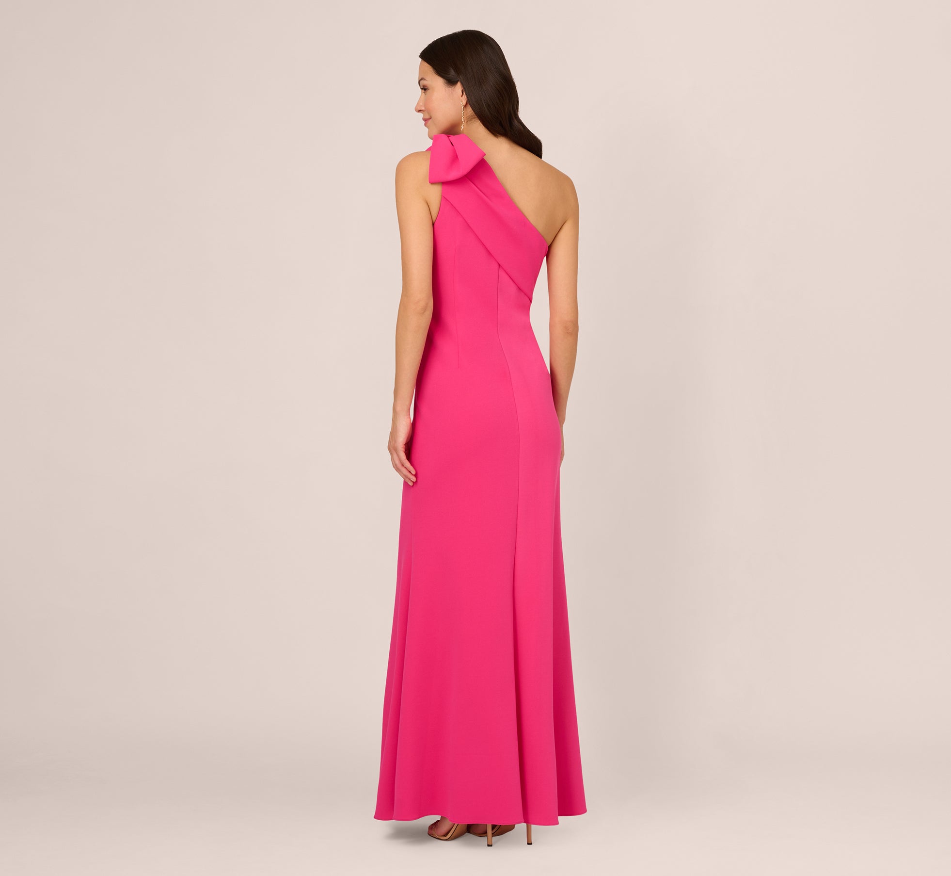 Elegant Hot Pink One Shoulder Stretch Crepe Mermaid Gown with Bow Accent - Perfect for Prom, Evening Gala, and Special Occasions