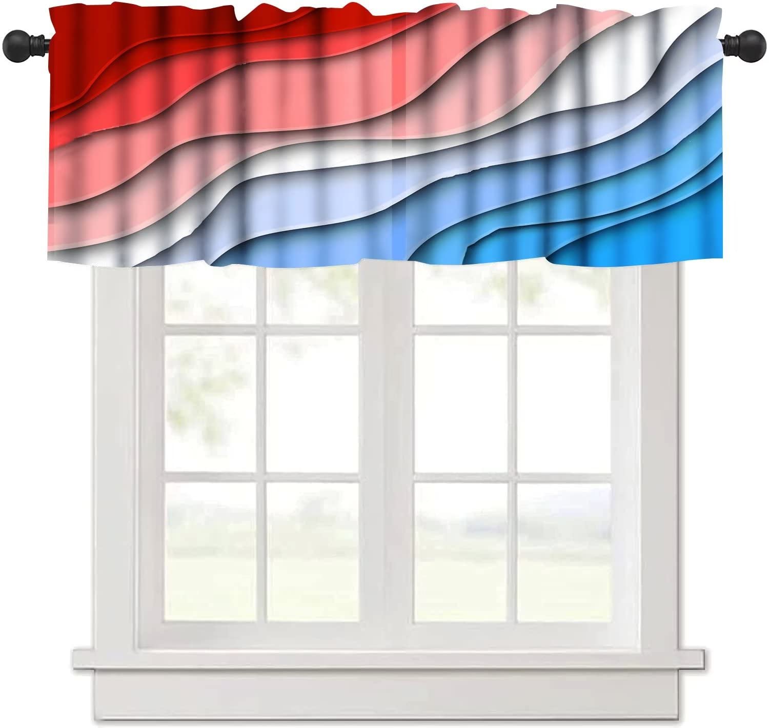 Modern Abstract Geometric Window Valance - Red & Blue Rod Pocket Curtain Panel (54