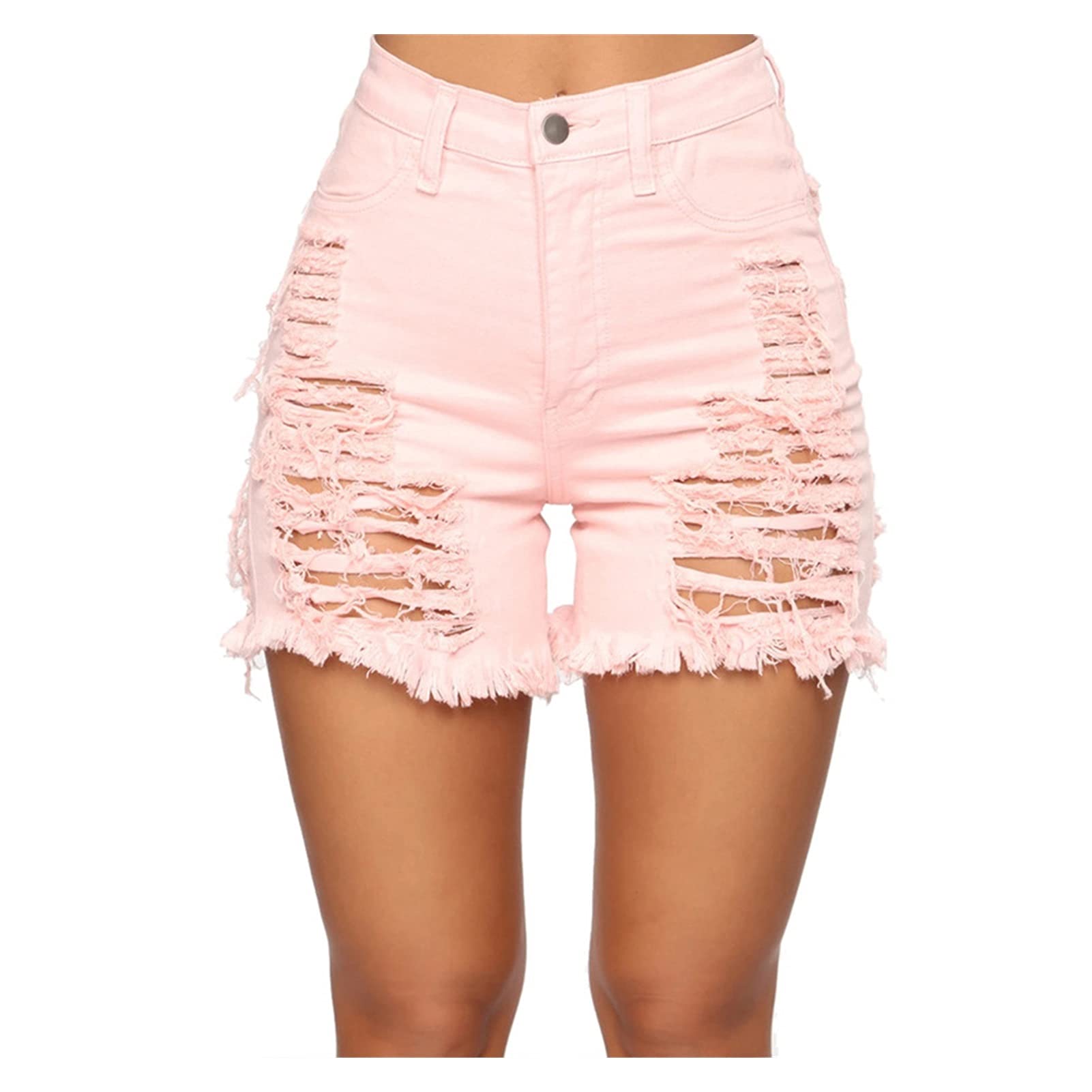 Stylish Ripped High Waist Denim Shorts for Women - 6 Colors, Plus Size XXXXX-Large (Pink) | Trendy Summer Outfits, Casual Wear & Beach Vacation Essentials