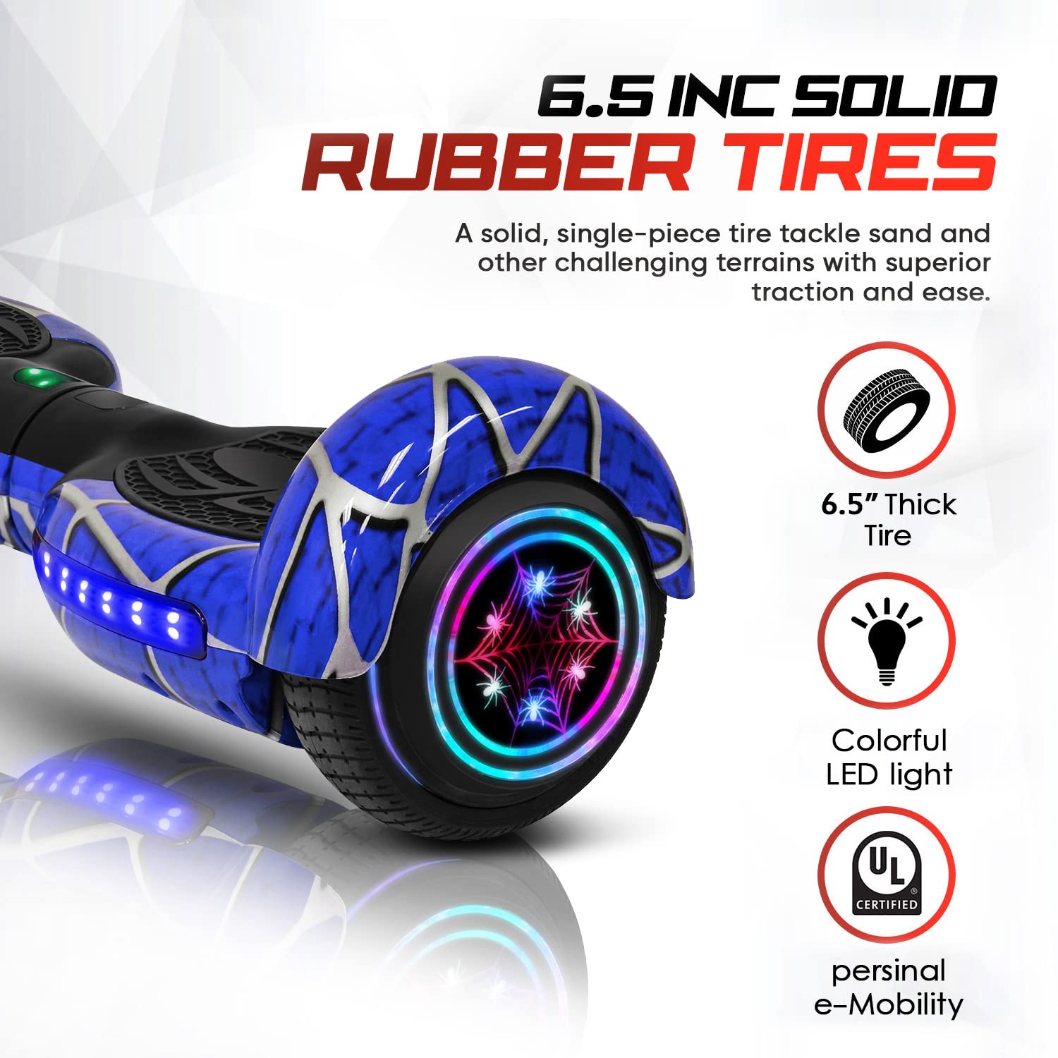 Spider-Pattern Hoverboard for Kids Ages 6-12 with Bluetooth Speaker & LED Lights - 6.5