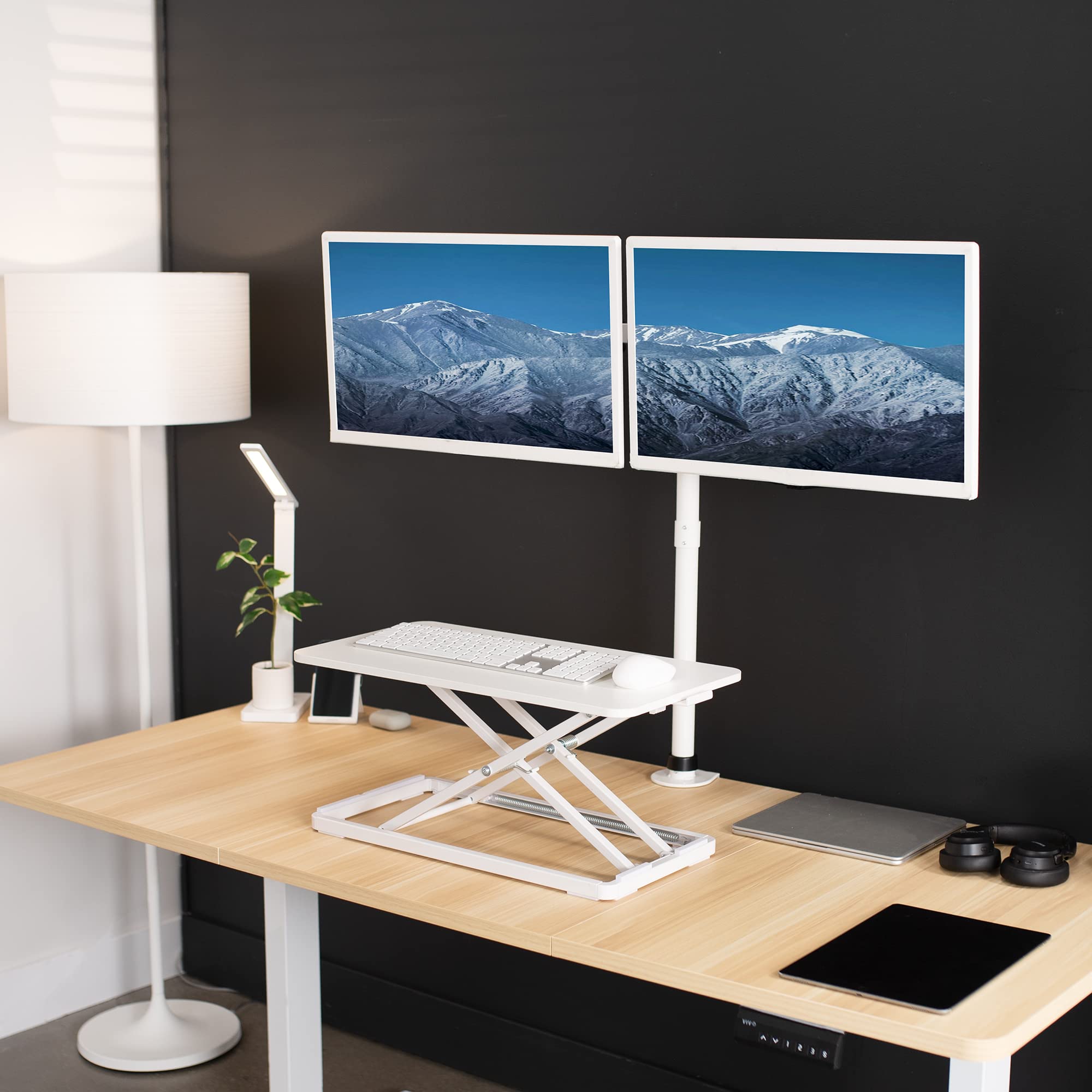 VIVO Single Top 24 inch Adjustable Scissor Lift Keyboard Tray & Mouse Stand - Ergonomic Height Adjustable Laptop Desk for Home & Office Workstations - Perfect for Standing Desks, Computer Work, and Typing (White, DESK-V024AW)