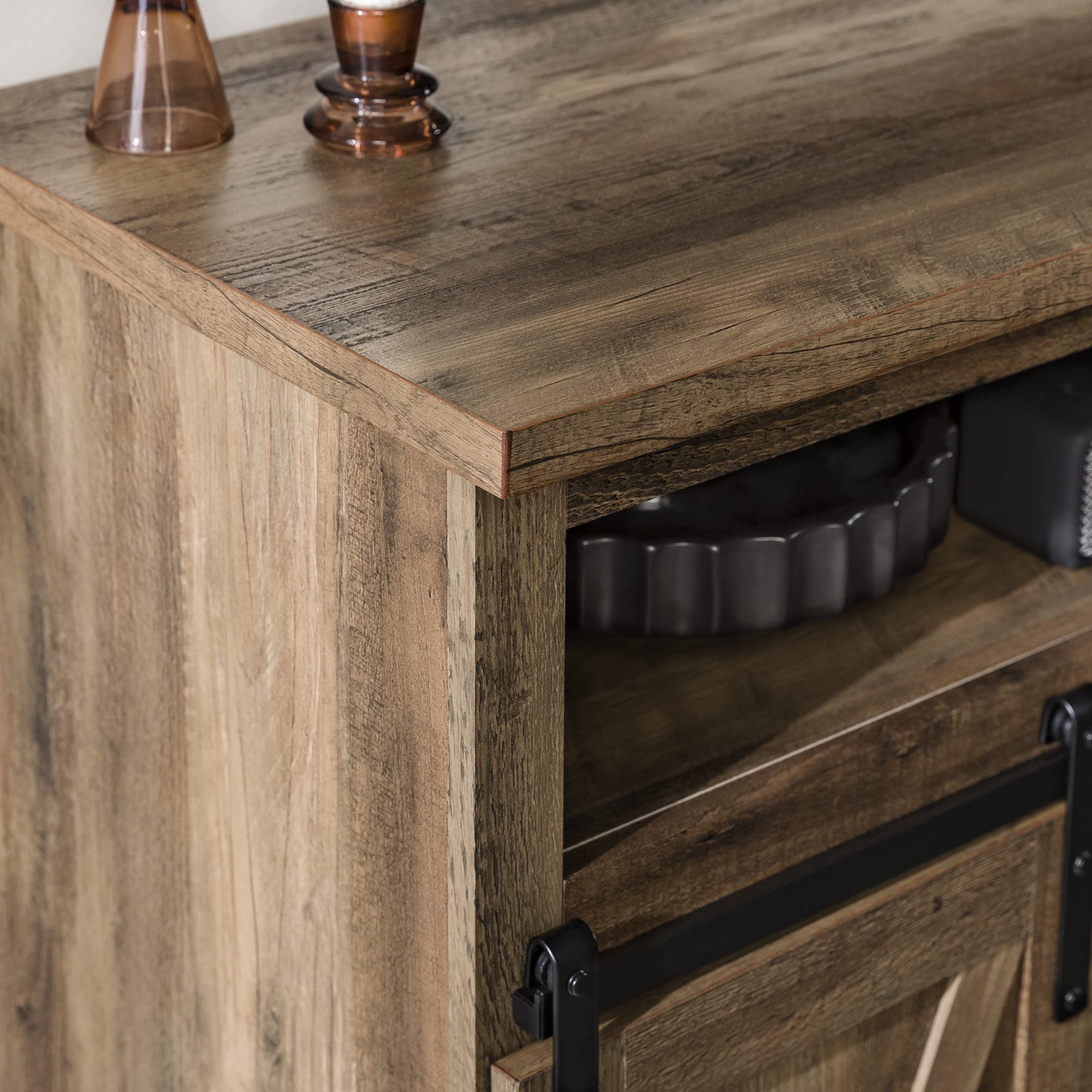 Walker Edison Clayton Farmhouse TV Stand with Sliding Double Barn Doors - Rustic Oak Finish for TVs up to 58 Inches - Perfect for Living Rooms, Bedrooms & Home Theaters