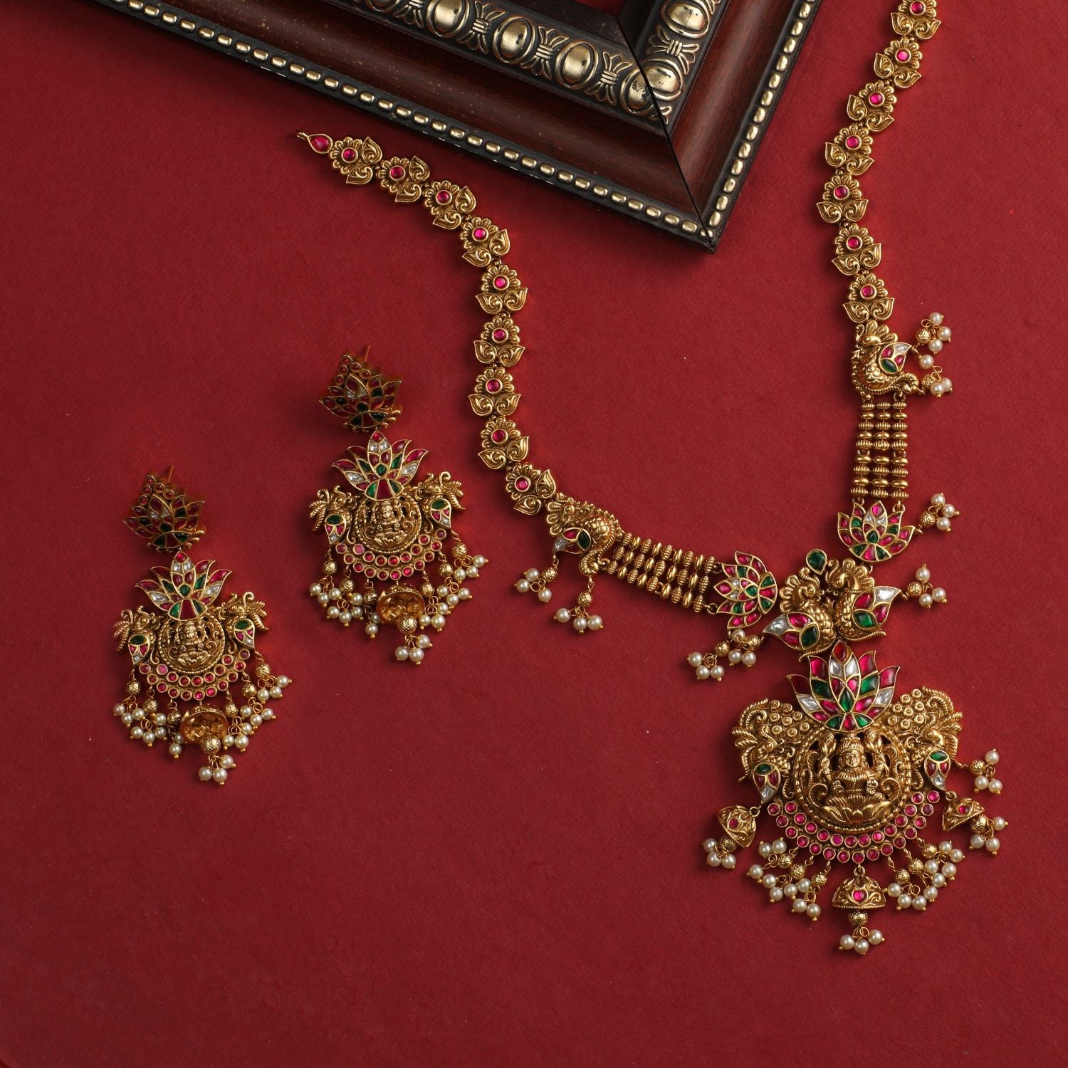 Vijaya Antique Temple Long Necklace Set - Handmade Indian Ethnic Jewelry for Women - Perfect for Weddings, Festivals & Boho Fashion