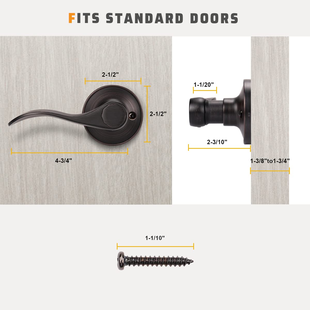 KNOBWELL 2 Pack Bronze Dummy Lever Door Handles - Interior Closet Door Knobs with Levers, Left Hand (No Lock/Latch) - Perfect for Bedrooms, Bathrooms & Closet Doors