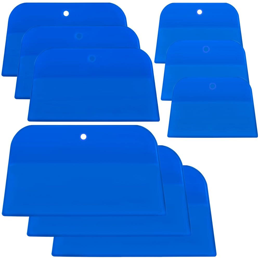 DaKuan 9-Piece Body Filler Spreader Set - 4, 5, 6 Inch Reusable Plastic Spatulas for Automotive Body Fillers, Putty, Glaze, Caulk & Paint Application (Blue) - Perfect for Auto Body Repair, DIY Projects & Professional Use