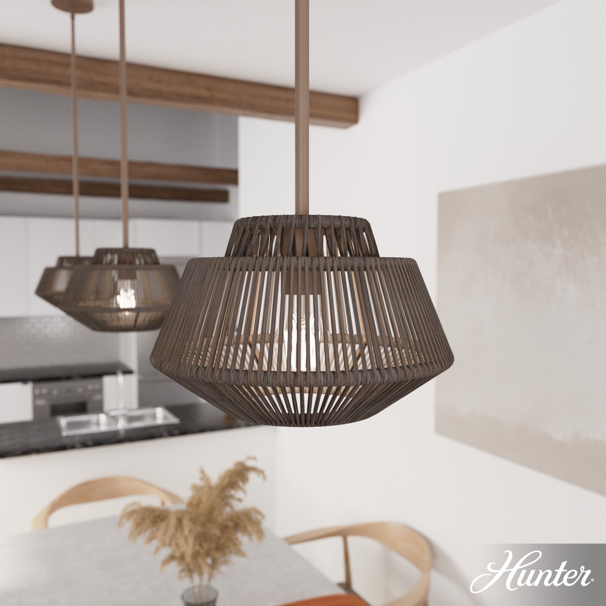 Hunter Brookhollow Sable Rattan & Sable 1-Light Pendant Ceiling Light Fixture - Jasmine Roth Collection - Perfect for Farmhouse, Boho & Coastal Home Decor