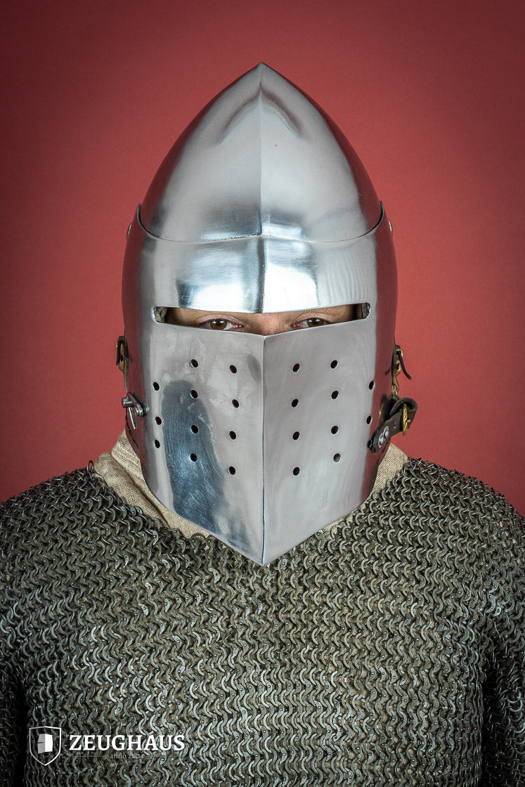 2mm Polished Full Visor Bascinet Helmet - Medieval Knight Armor for LARP, Cosplay & Historical Reenactment