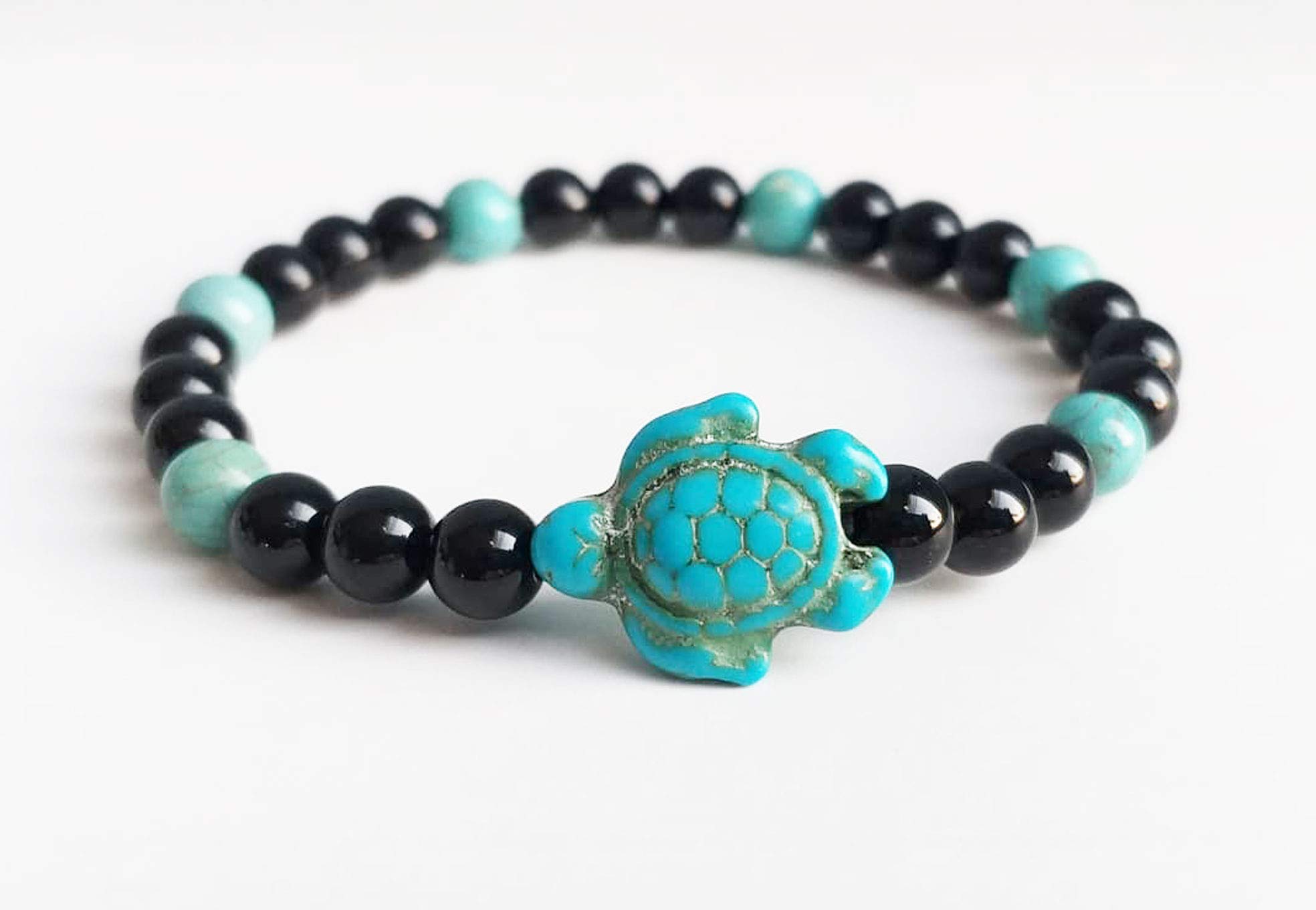 Turquoise Onyx Stretch Beaded Bracelet for Men & Women - Adjustable Black & Blue Stone Friendship Bracelet - Perfect Gift for Boys & Girls - Yoga, Meditation & Everyday Wear