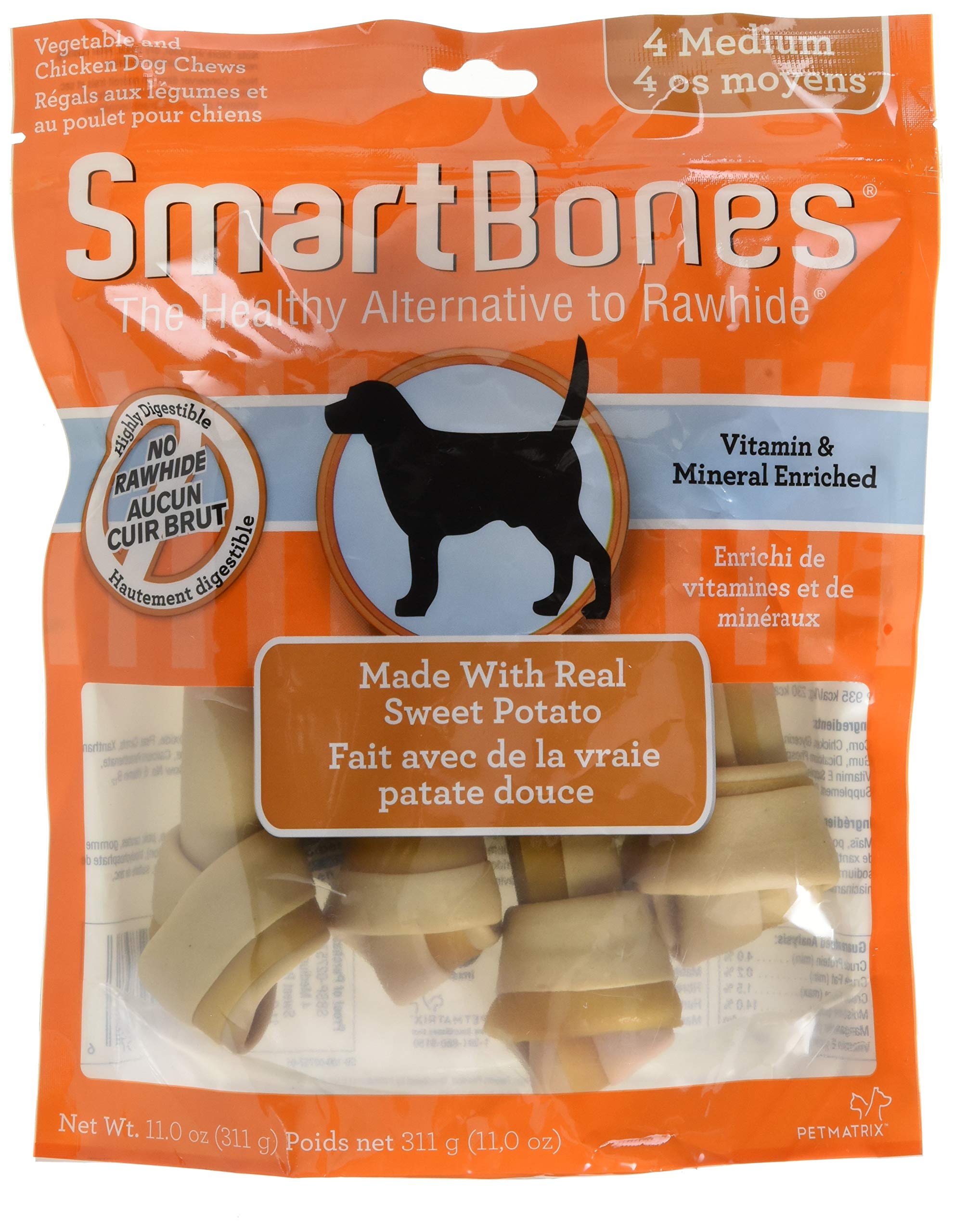 SmartBones Sweet Potato Medium Dog Chews 4 Count (11.0oz/311g) - Healthy Dental Treats for Medium Dogs - Perfect for Training, Teething & Anxiety Relief