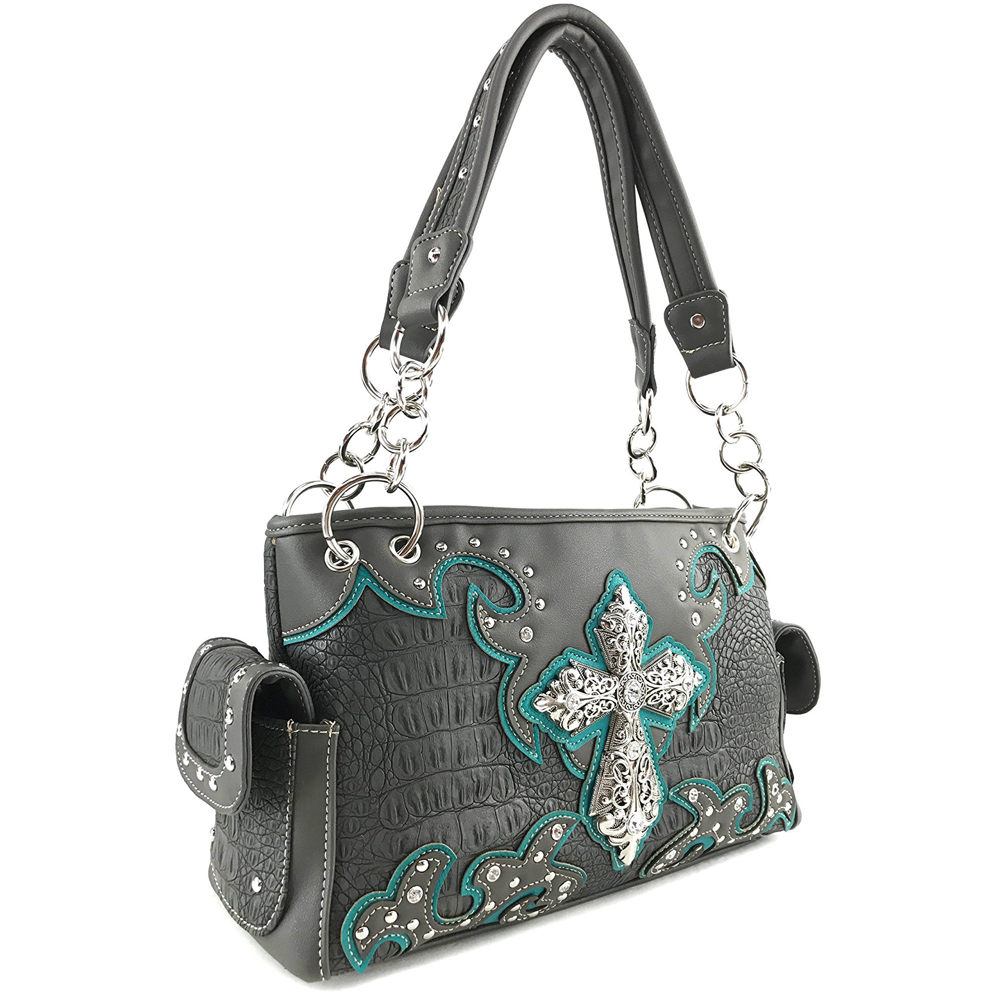 Justin West Concealed Carry Western Buckle Duo Color Shoulder Handbag Purse for Women - Stylish Cowhide Leather Crossbody Bag with Hidden Gun Pocket | Perfect for Everyday Use, Travel & Outdoor Activities