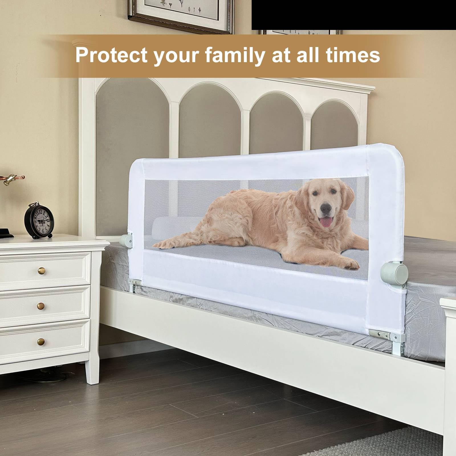 Foldable Toddler Bed Rail Guard - Safety Bed Rail for Kids with Secure Belt, Fits Twin/Double/Full/Queen Size Beds (43