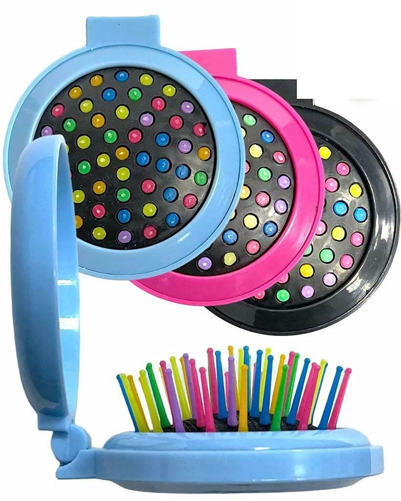 3Pc Portable Travel Hair Brush with Mirror - Pocket & Handbag Size for On-the-Go Styling