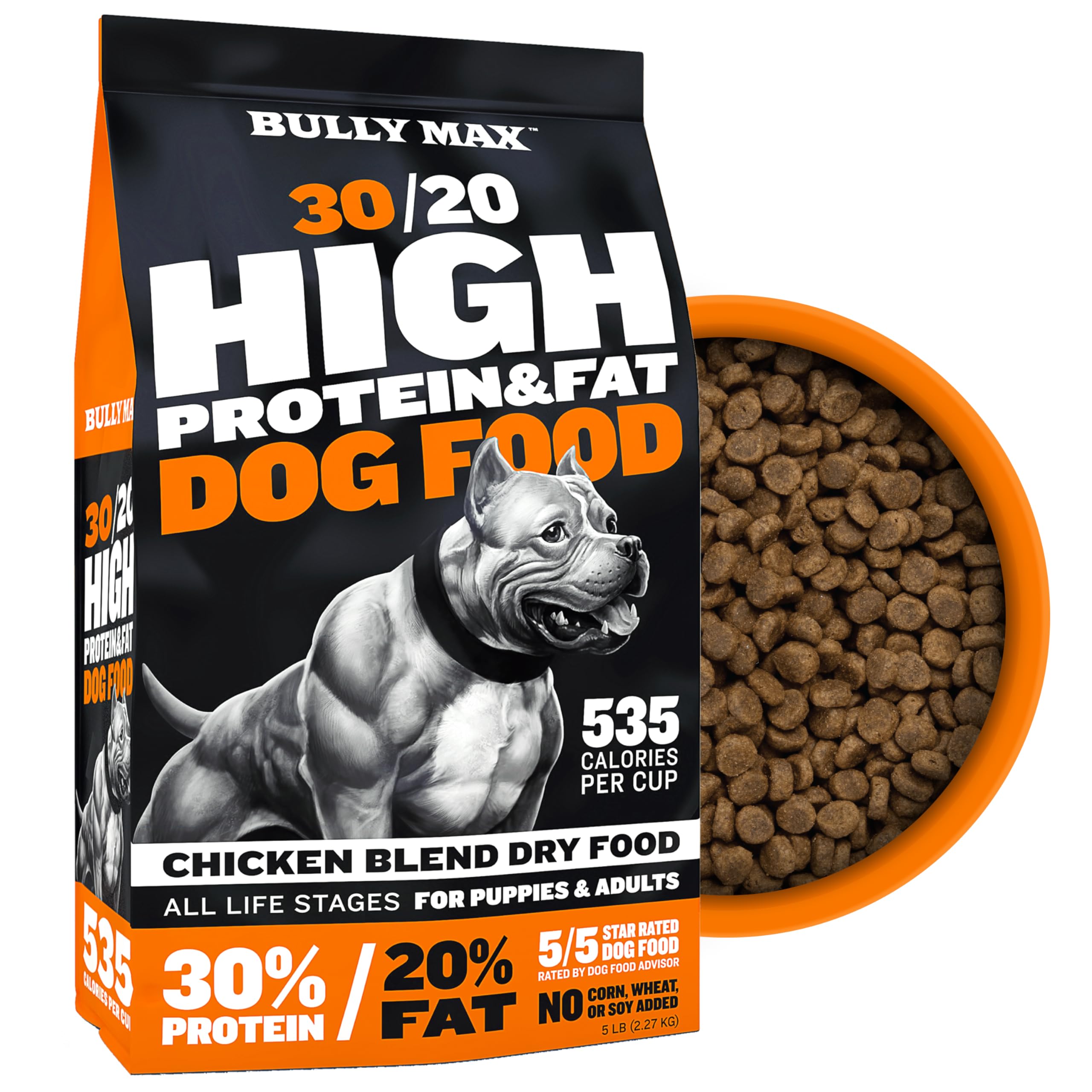 Bully Max High Protein Dry Dog Food for All Breeds & Ages - Premium Natural Puppy & Adult Dog Food for Small & Large Dogs, 15 lb Bag | Supports Muscle Growth & Energy for Active Dogs