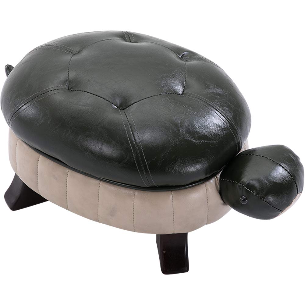 PU Leather Turtle Footstool Ottoman - Wooden Foot Rest Pouf for Living Room, Bedroom & Sofa - Dark Green Small Animal Stool - Perfect for Relaxing, Reading & Home Decor