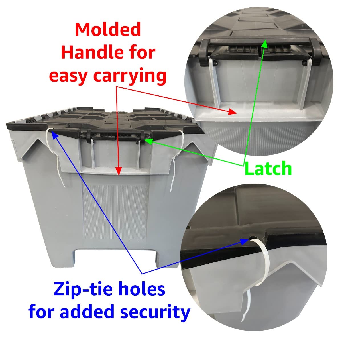 Heavy Duty Plastic Storage Tote Crate - Half Pallet Size, Durable Grey Stackable Bins for Warehouse, Home & Office Organization - Perfect for Moving, Shipping & Industrial Use