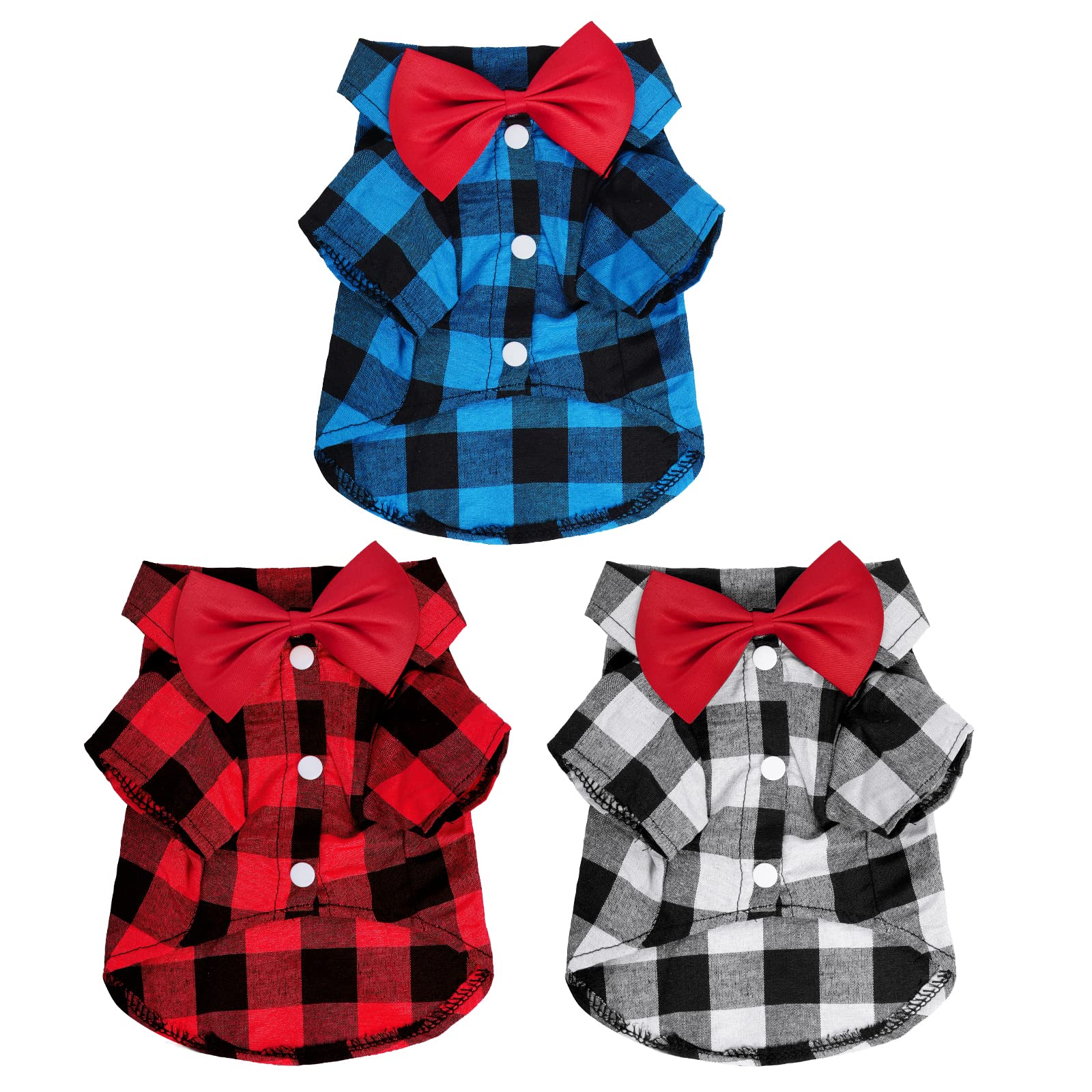 3 Pack Plaid Pet Shirts for Small Dogs & Cats - Cute Puppy Cat Shirts for Birthday Party, Holiday Photos & Christmas Costumes | Extra Small Pet Clothes for Festive Occasions