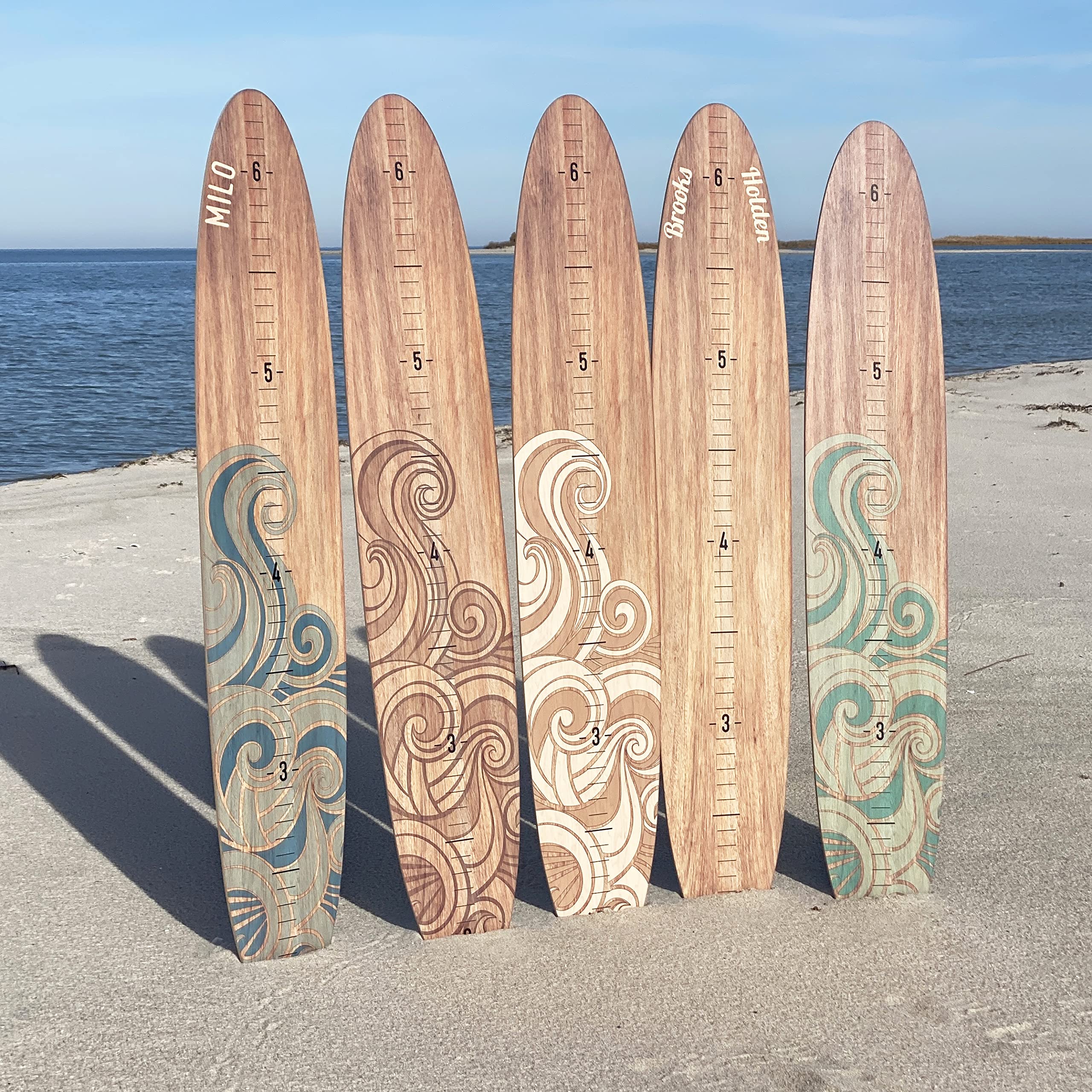 Personalized Wooden Surfboard Growth Chart for Wall - Custom Surfboard Wall Decor & Art, Beach Themed Height Measurement - Perfect for Kids' Rooms, Nursery, or Coastal Home Decor (Shorty & Regular Sizes)