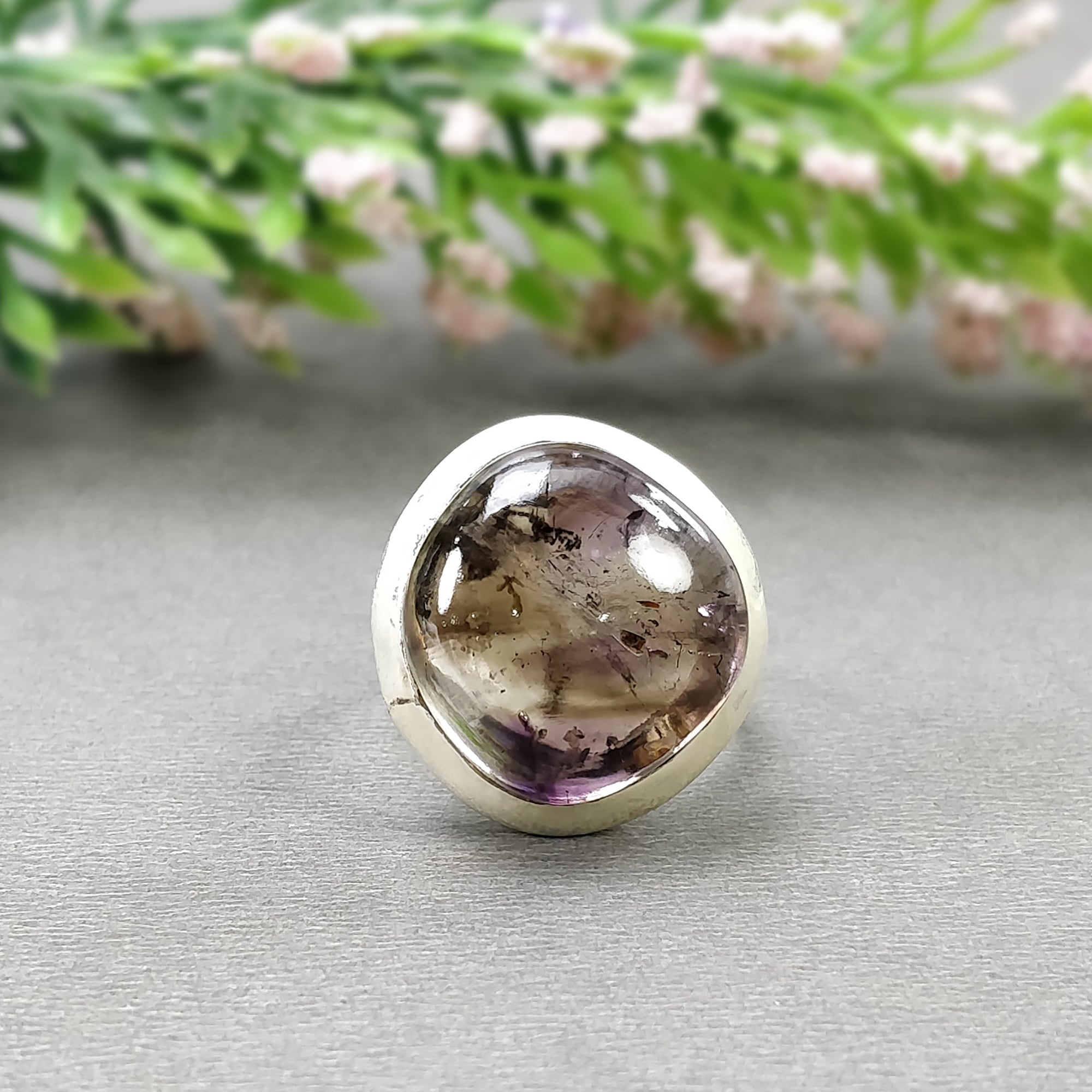 925 Sterling Silver Ring with Natural Amethyst Gemstone - Handcrafted Uneven Cabochon Bezel Set Statement Ring for Men & Women | Size 7 US | Perfect for Weddings, Gifts & Boho Fashion
