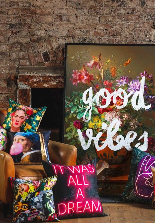 Good Vibes Floral Painting - Handmade Altered Art Print Wall Decor for Living Room, Bedroom & Office - Unique Home Decor Gift Idea