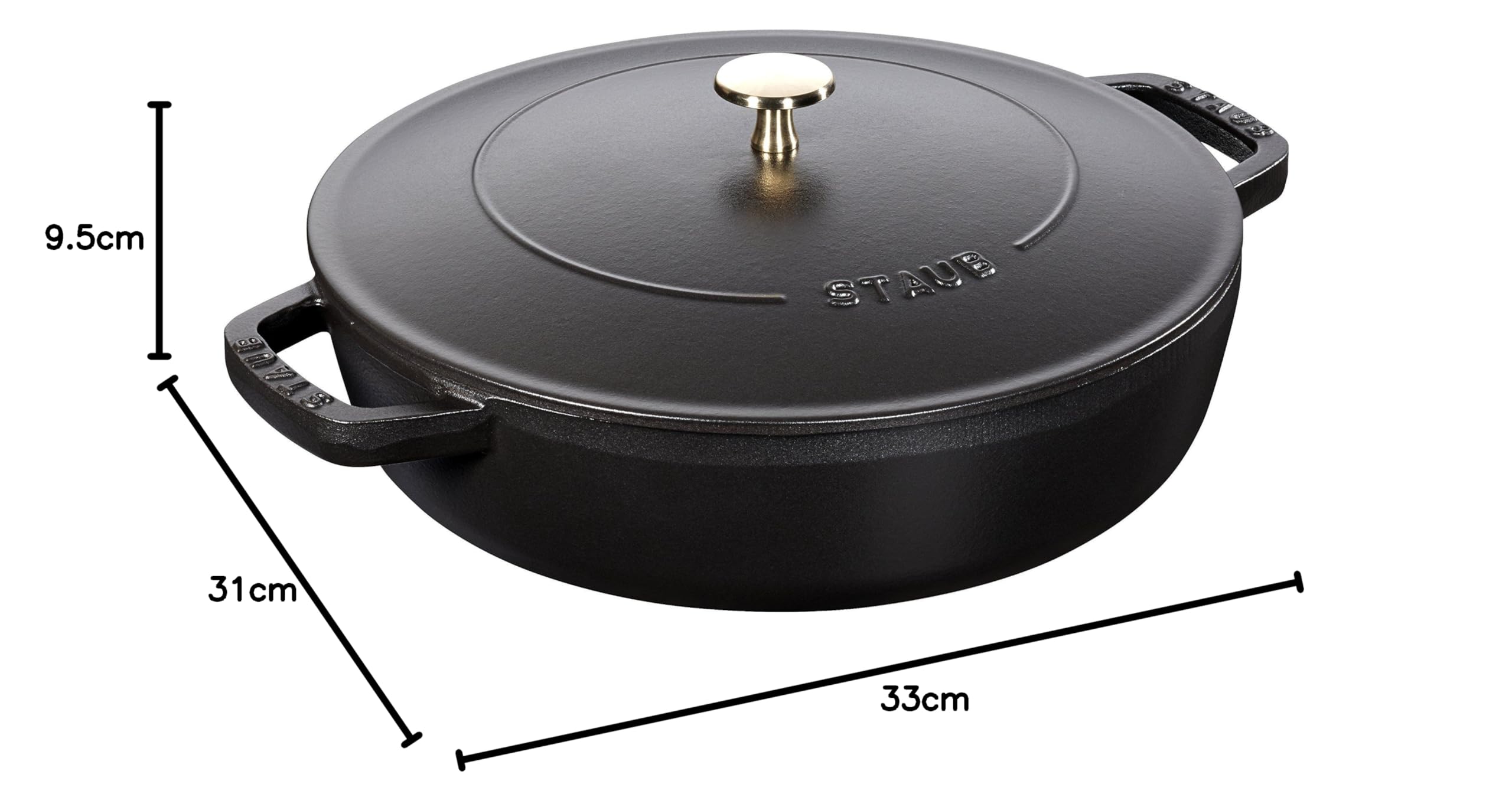 STAUB 28cm Round Cast Iron Dutch Oven with Lid - Black Enameled Cookware for All Cooktops, Heat Retention, Oven Safe to 500°F | Perfect for Braising, Stewing, Baking Bread & Serving | Made in France | Ideal for Home Chefs & Gourmet Cooking