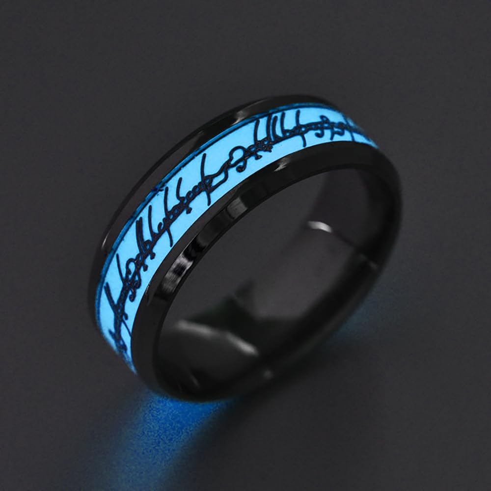 Glow in The Dark Stainless Steel One Ring Band for Men & Women - 8mm Wide Matching Black Wedding Rings Set - Perfect Couples Gift for Birthday, Anniversary & Holidays - Ideal for Nighttime Wear & Special Occasions