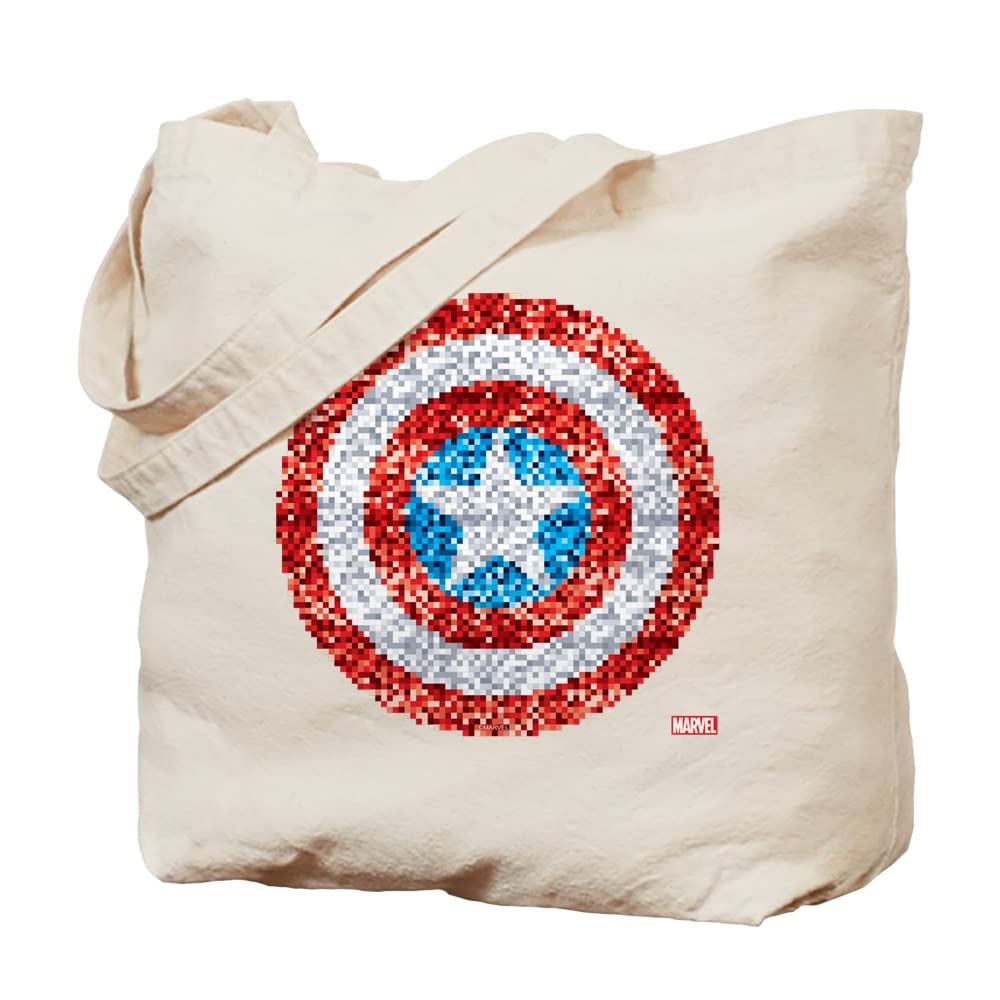 Captain America Pixel Shield Tote Bag - Natural Canvas Reusable Shopping Bag for Groceries, Beach & Comic Con