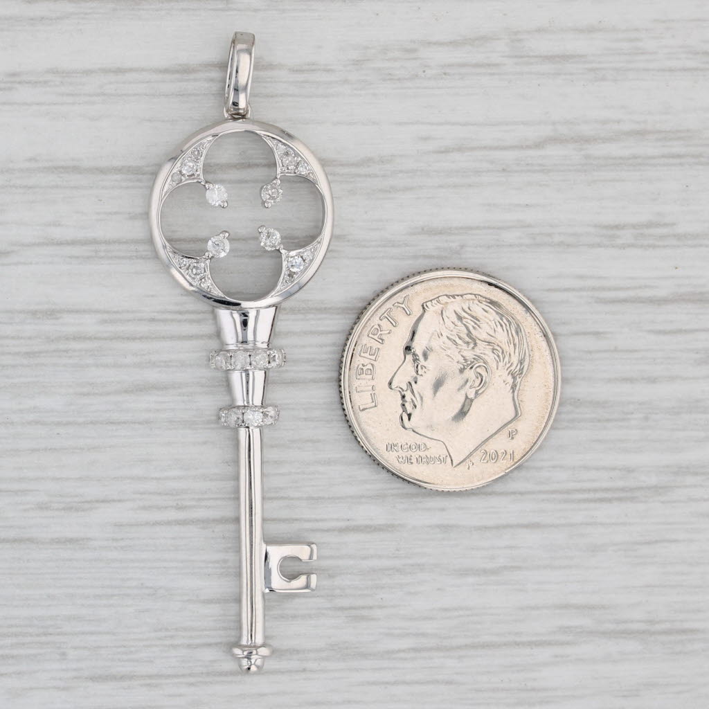 0.25ctw Diamond Accented Skeleton Key Pendant Necklace - 10K White Gold Elegant Charm Jewelry Gift for Women, Perfect for Valentine's Day, Anniversary & Special Occasions